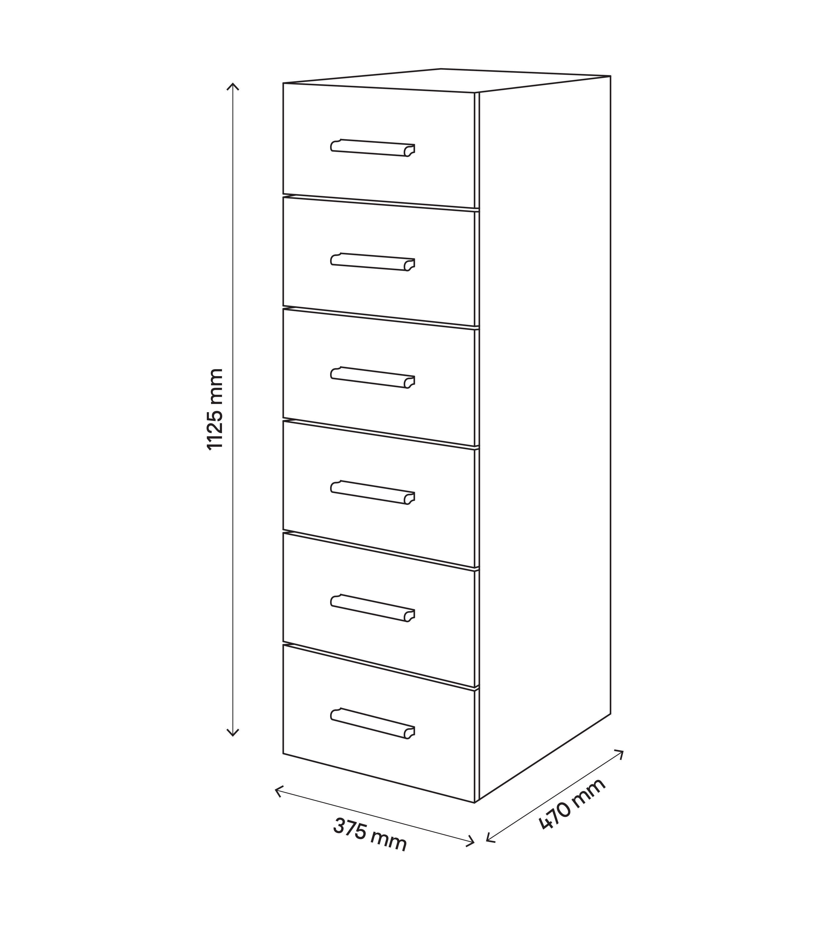 Atomia Freestanding White 6 Drawer Tall Chest of drawers (H)1125mm (W)375mm (D)470mm