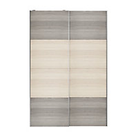 Atomia Panelled Grey & natural grey oak effect 2 door Sliding Wardrobe Door kit (H)2250mm (W)1500mm