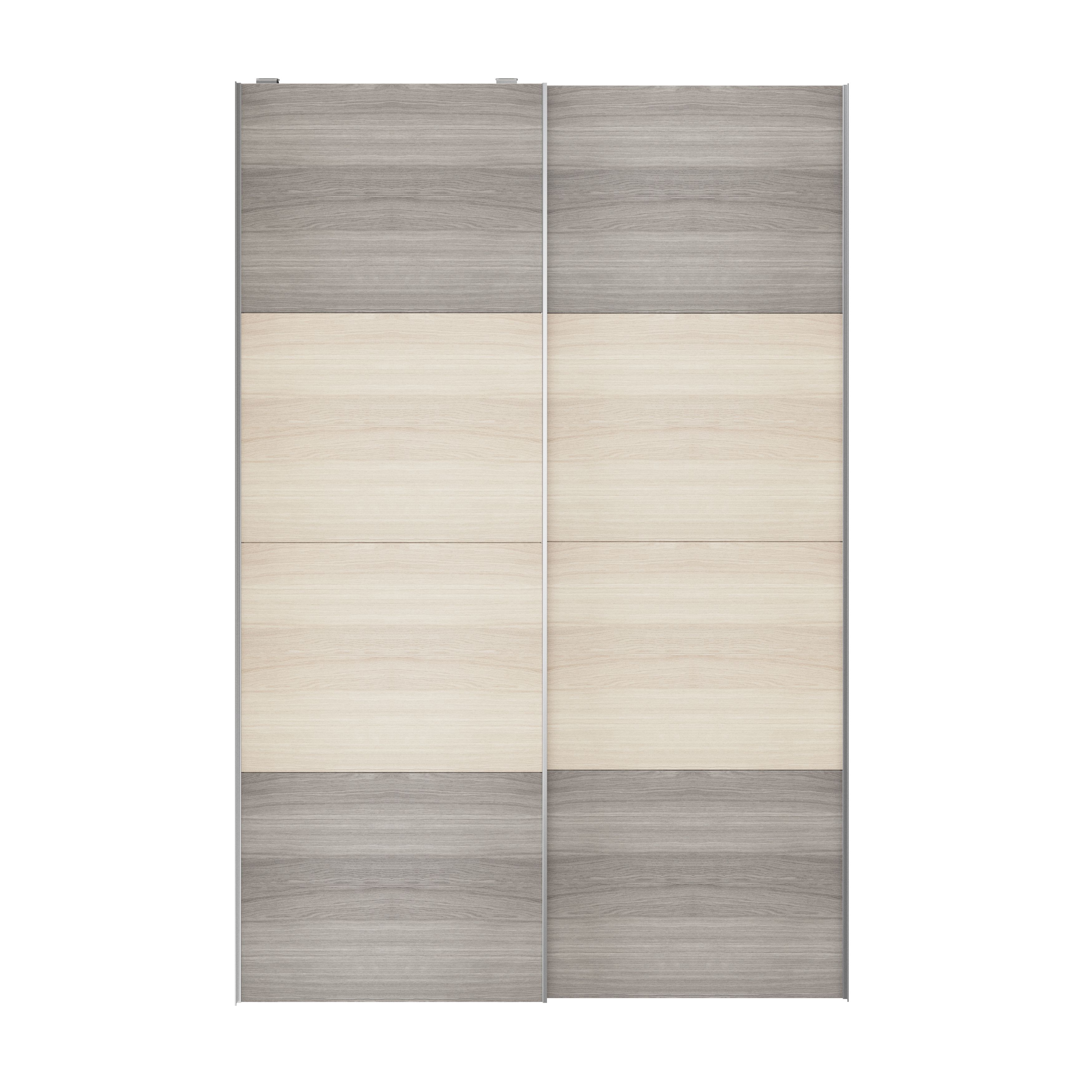 Atomia Panelled Grey & natural grey oak effect 2 door Sliding Wardrobe Door kit (H)2250mm (W)1500mm