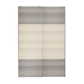 Atomia Panelled Grey & natural grey oak effect 2 door Sliding Wardrobe Door kit (H)2250mm (W)1500mm