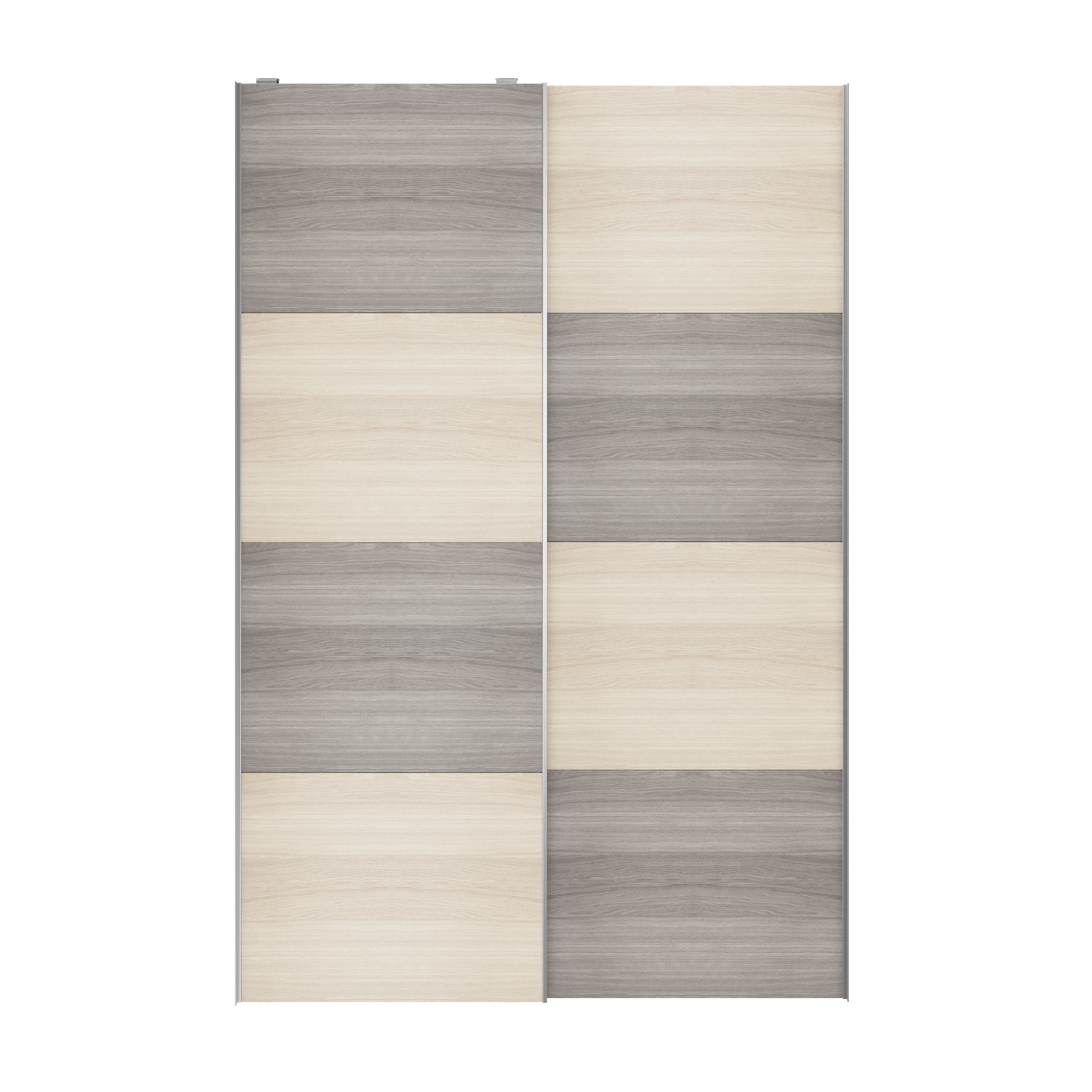 Atomia Panelled Grey & natural grey oak effect 2 door Sliding Wardrobe Door kit (H)2250mm (W)1500mm