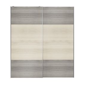 Atomia Panelled Grey & natural oak effect 2 door Sliding Wardrobe Door kit (H)2250mm (W)2000mm