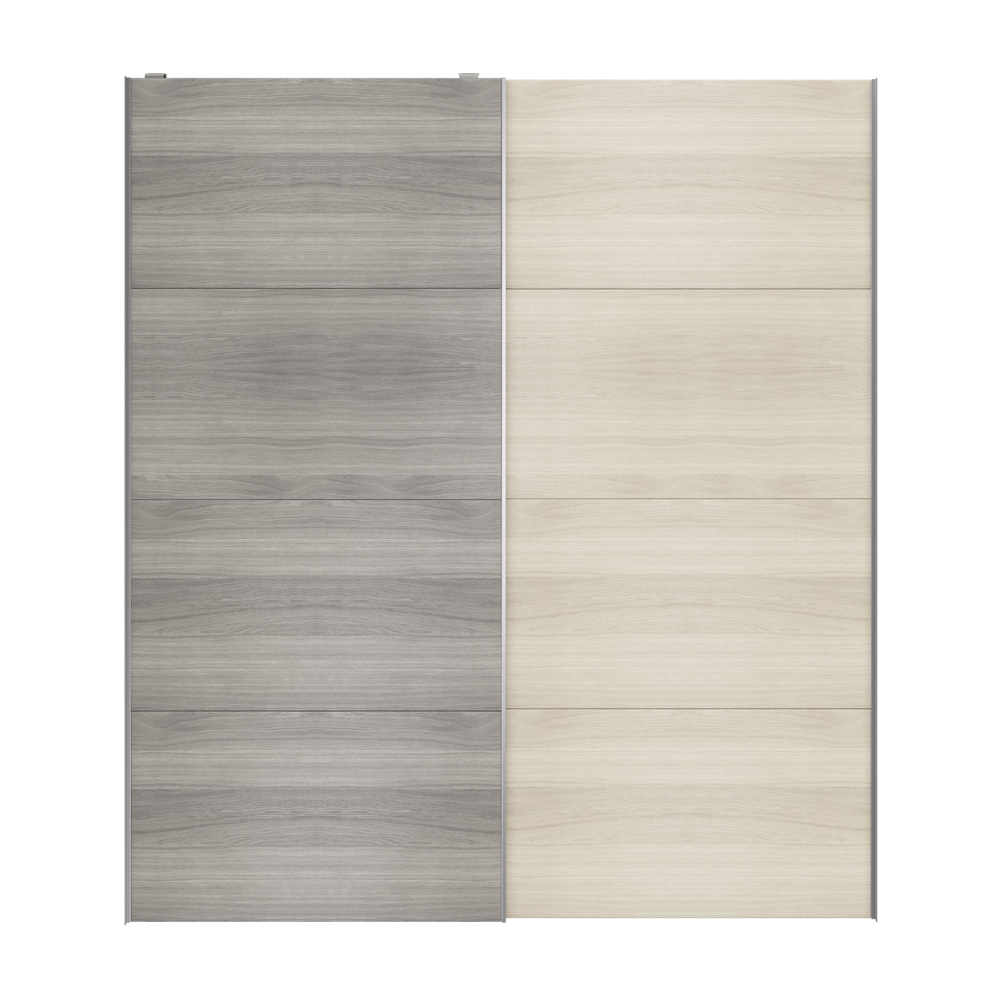 Atomia Panelled Grey & natural oak effect 2 door Sliding Wardrobe Door kit (H)2250mm (W)2000mm