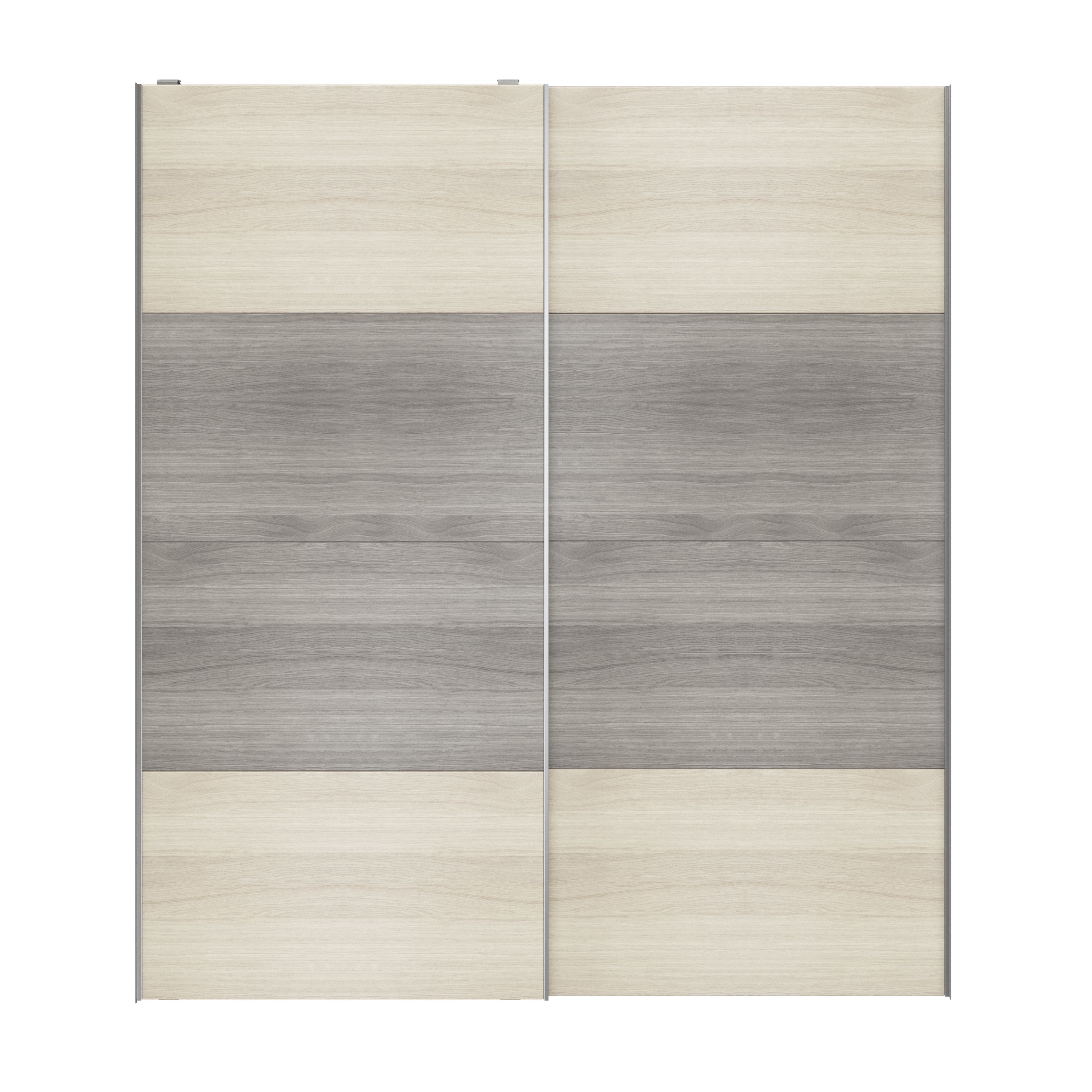 Atomia Panelled Grey & natural oak effect 2 door Sliding Wardrobe Door kit (H)2250mm (W)2000mm