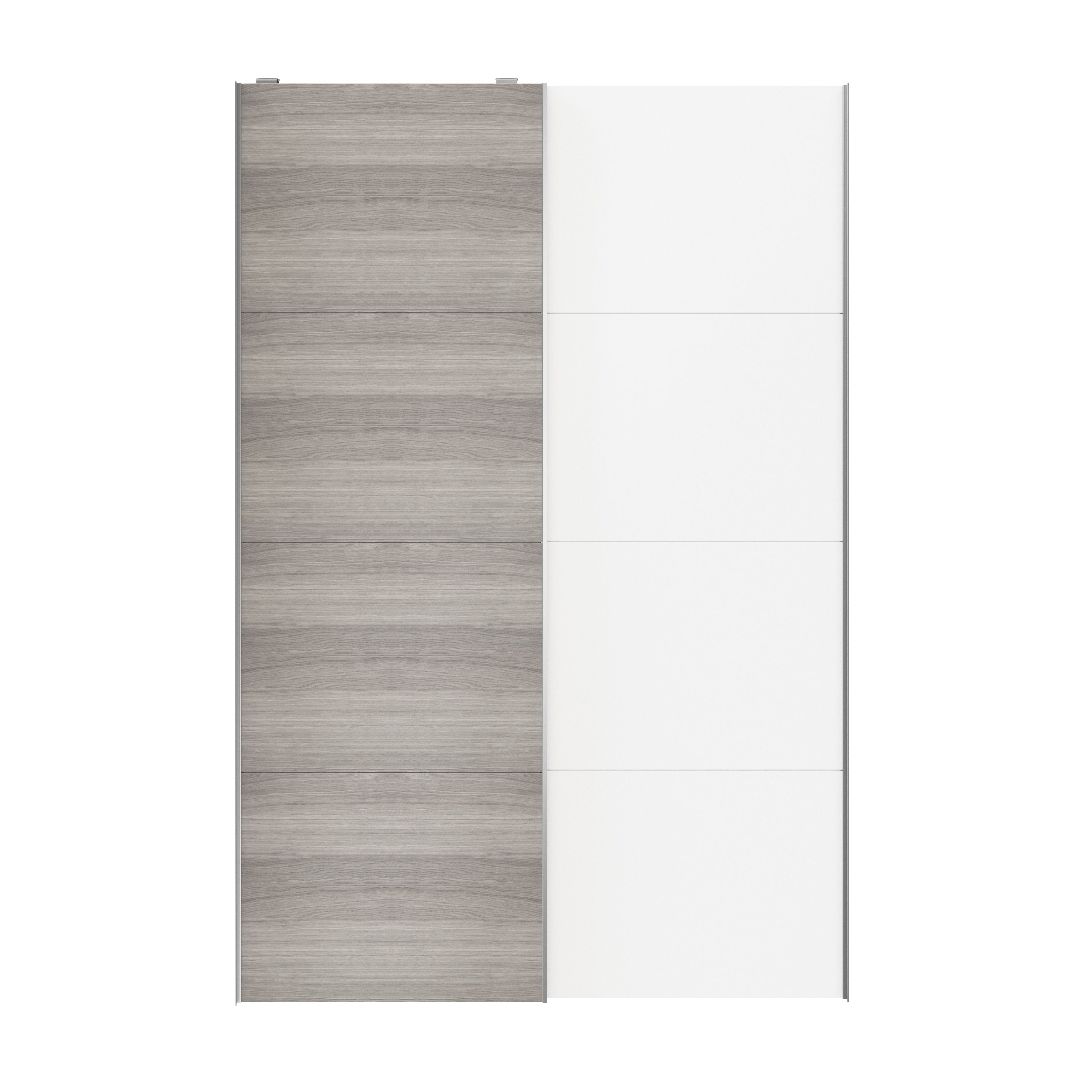 Atomia Panelled Grey & white oak effect 2 door Sliding Wardrobe Door kit (H)2250mm (W)1500mm