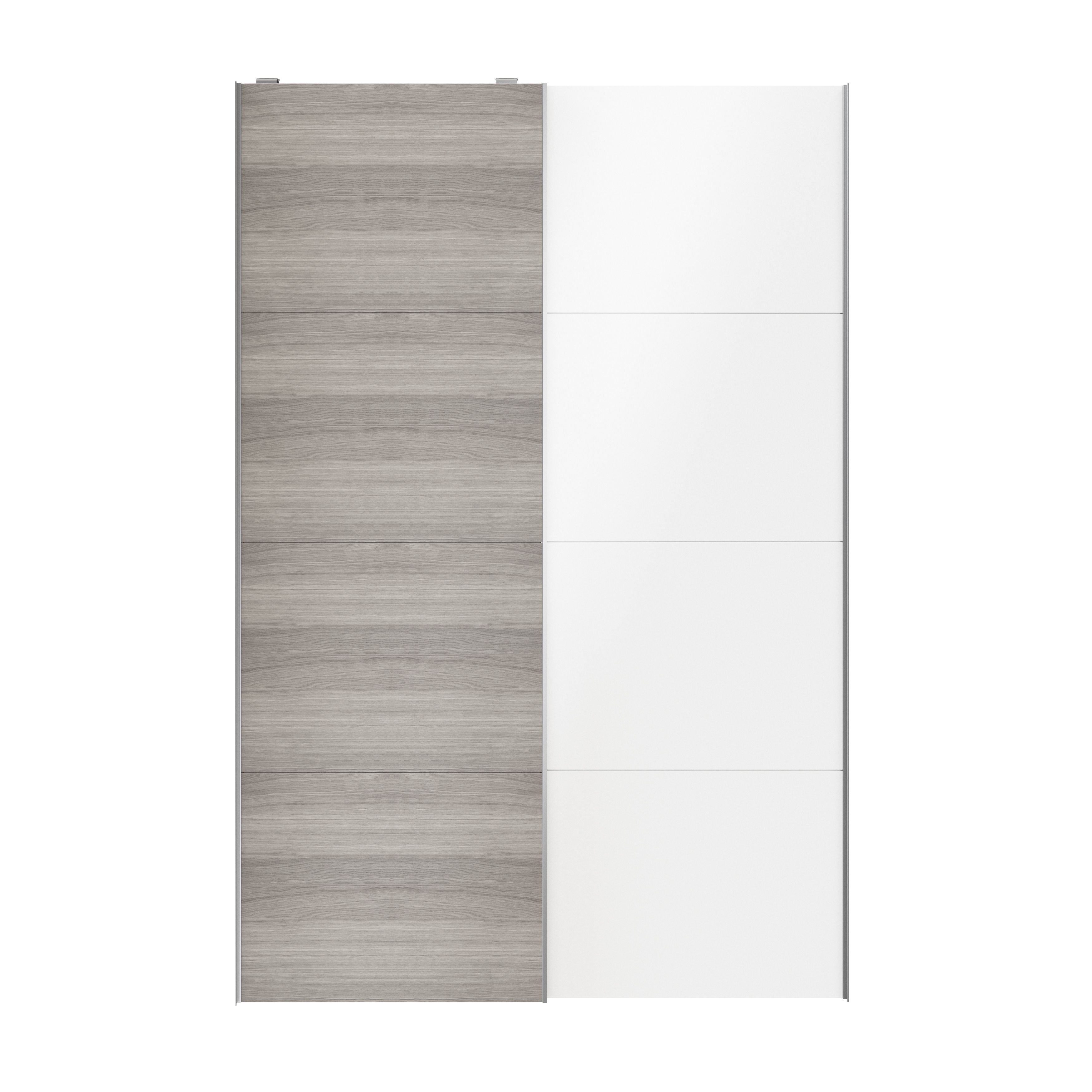 Atomia Panelled Grey & white oak effect High gloss 2 door Sliding Wardrobe Door kit (H)2250mm (W)1500mm