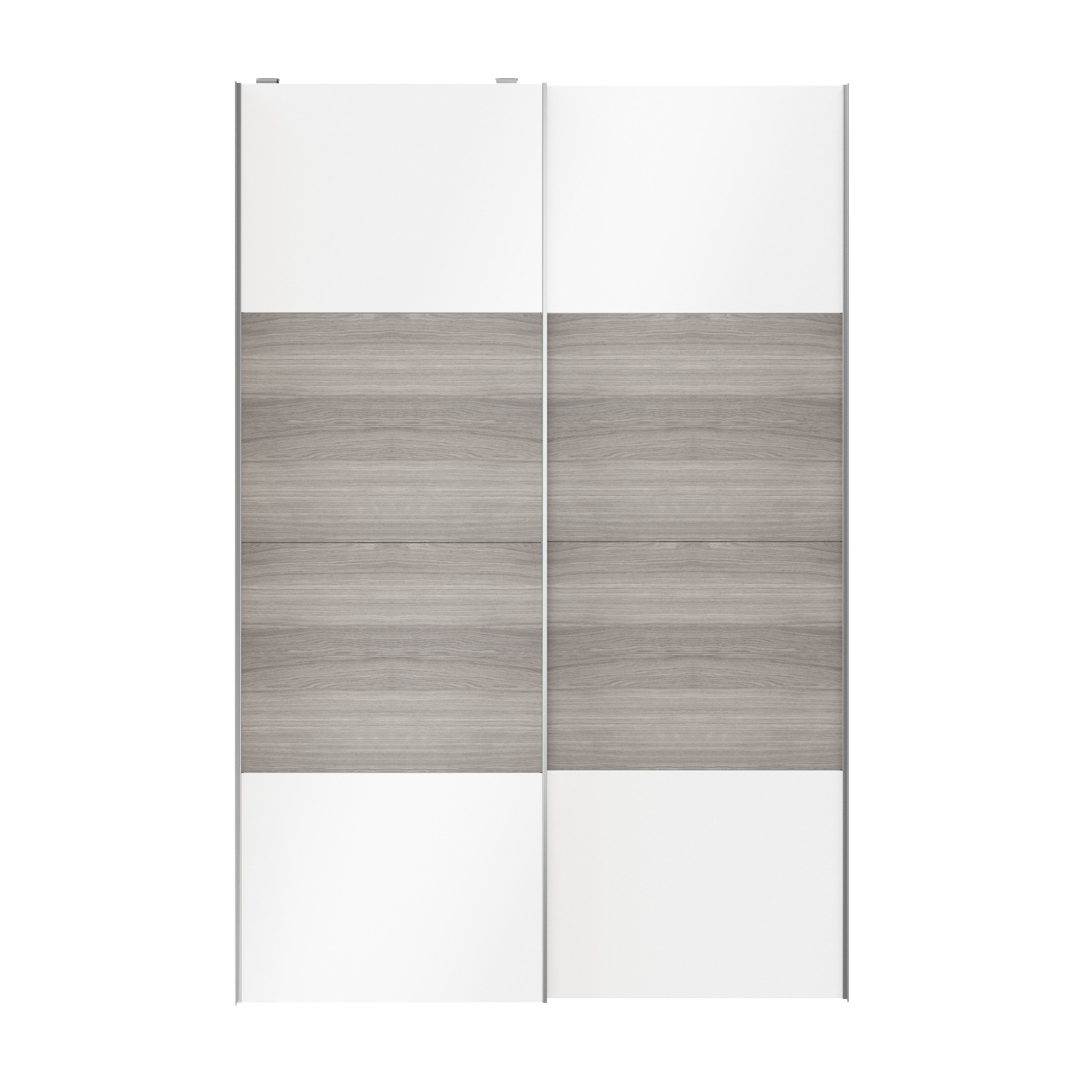 Atomia Panelled Grey & white oak effect High gloss 2 door Sliding Wardrobe Door kit (H)2250mm (W)1500mm