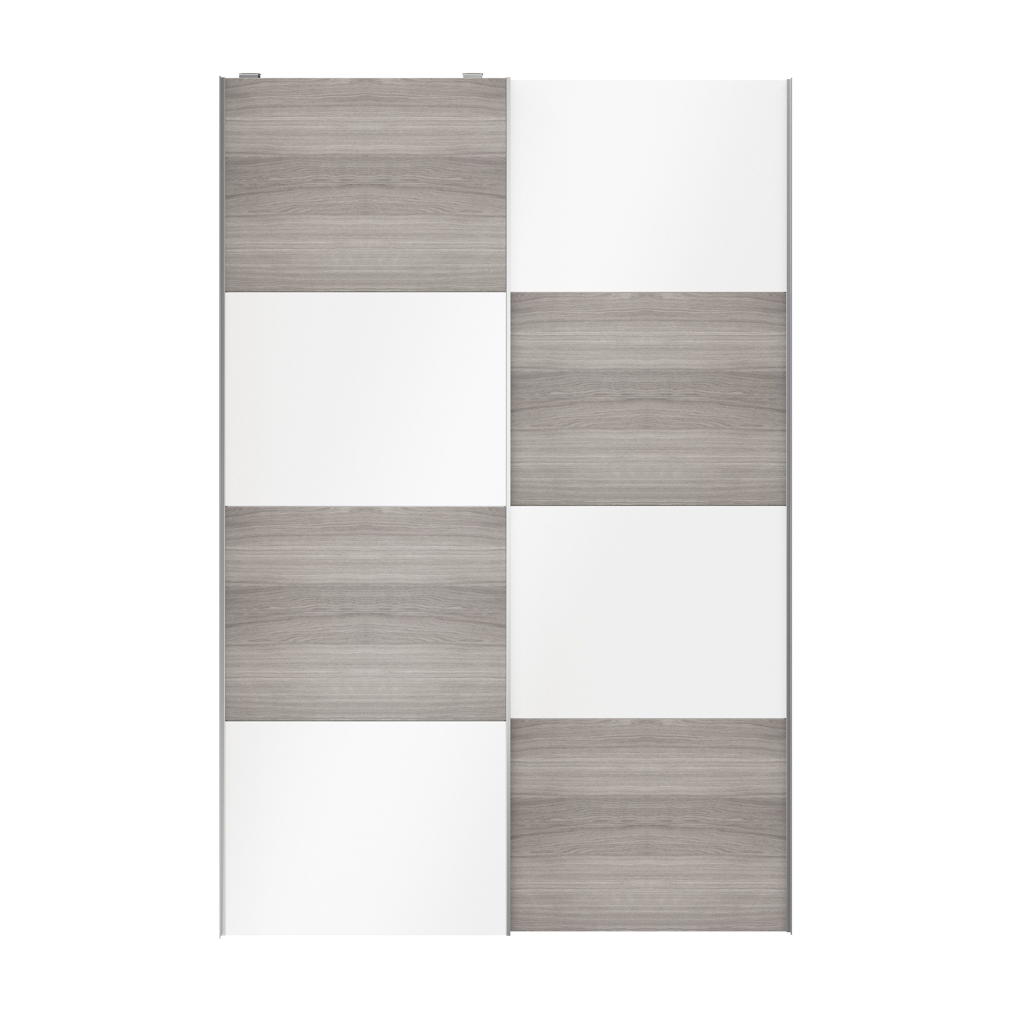 Atomia Panelled Grey & white oak effect High gloss 2 door Sliding Wardrobe Door kit (H)2250mm (W)1500mm