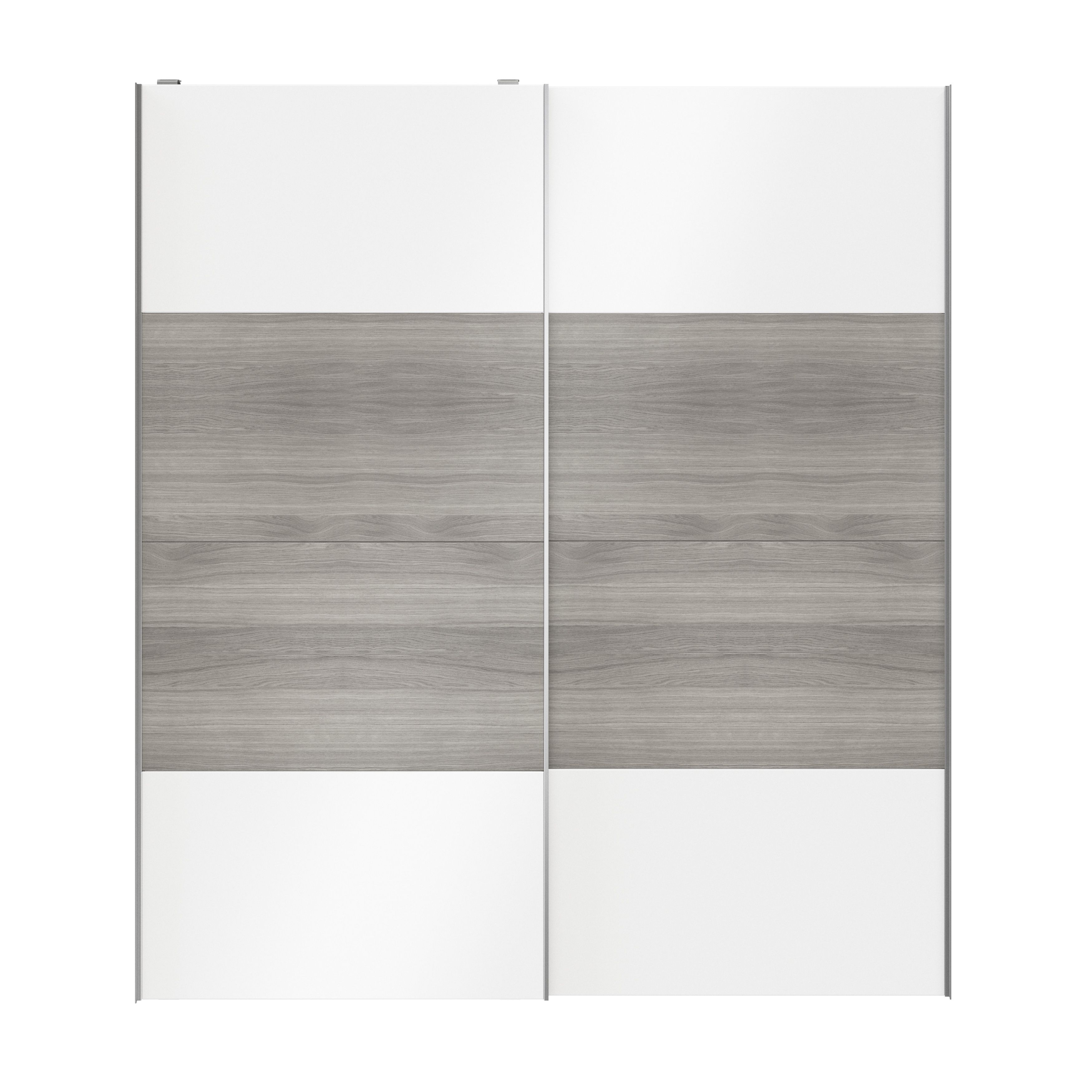 Atomia Panelled Grey & white oak effect High gloss 2 door Sliding Wardrobe Door kit (H)2250mm (W)2000mm