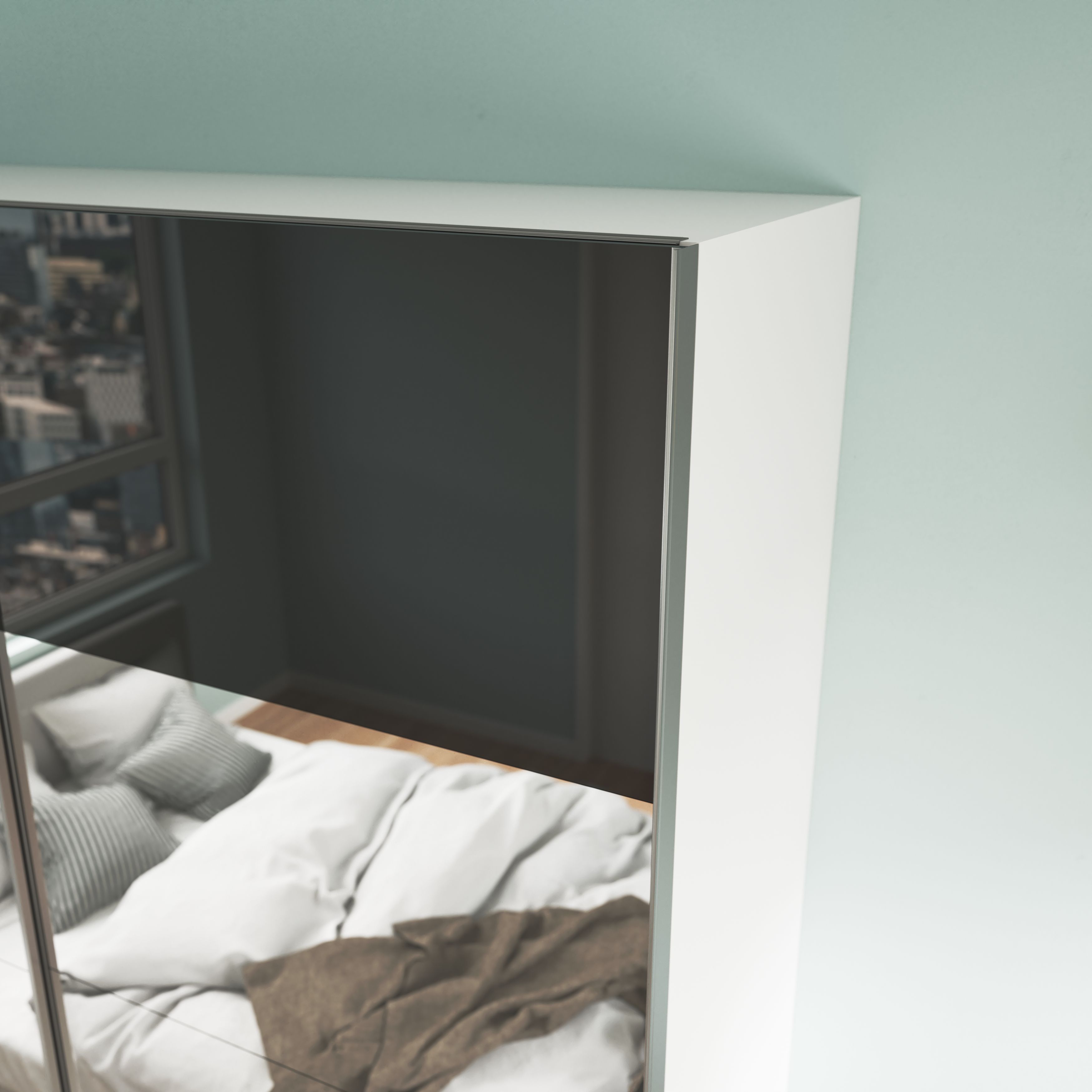 Atomia Panelled Mirrored Anthracite High gloss 2 door Sliding Wardrobe Door kit (H)2250mm (W)2000mm