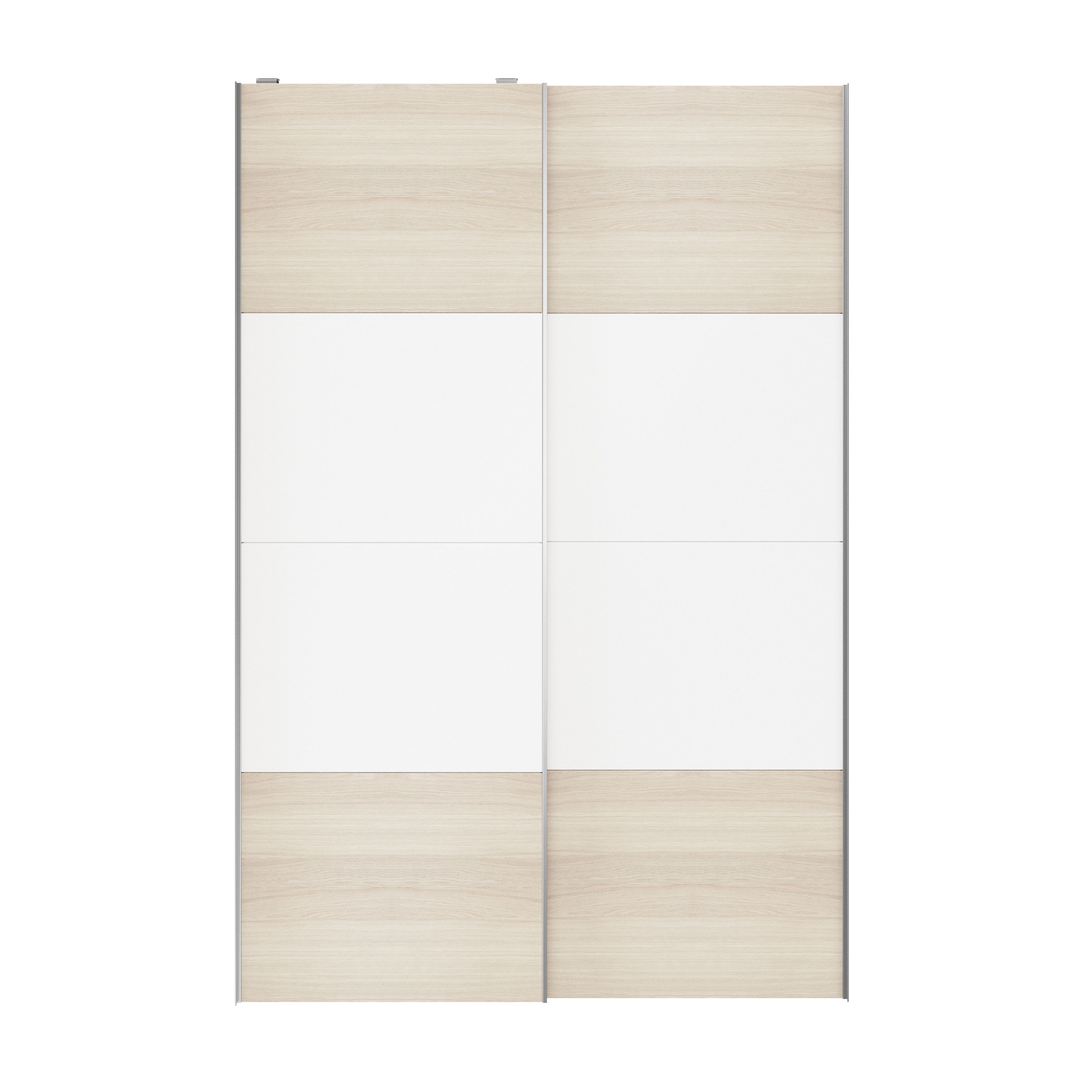 Atomia Panelled White oak effect 2 door Sliding Wardrobe Door kit (H)2250mm (W)1500mm