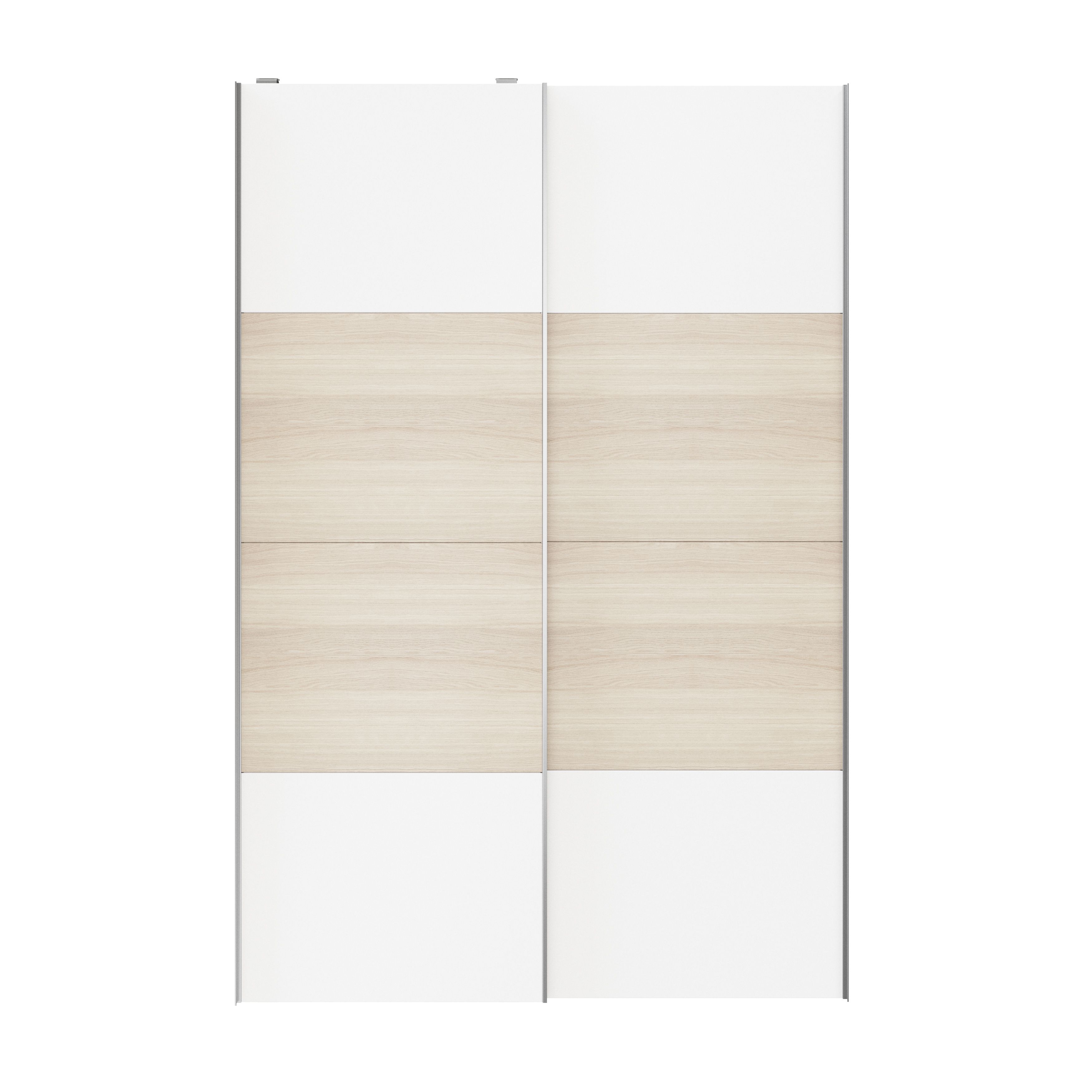 Atomia Panelled White oak effect 2 door Sliding Wardrobe Door kit (H)2250mm (W)1500mm