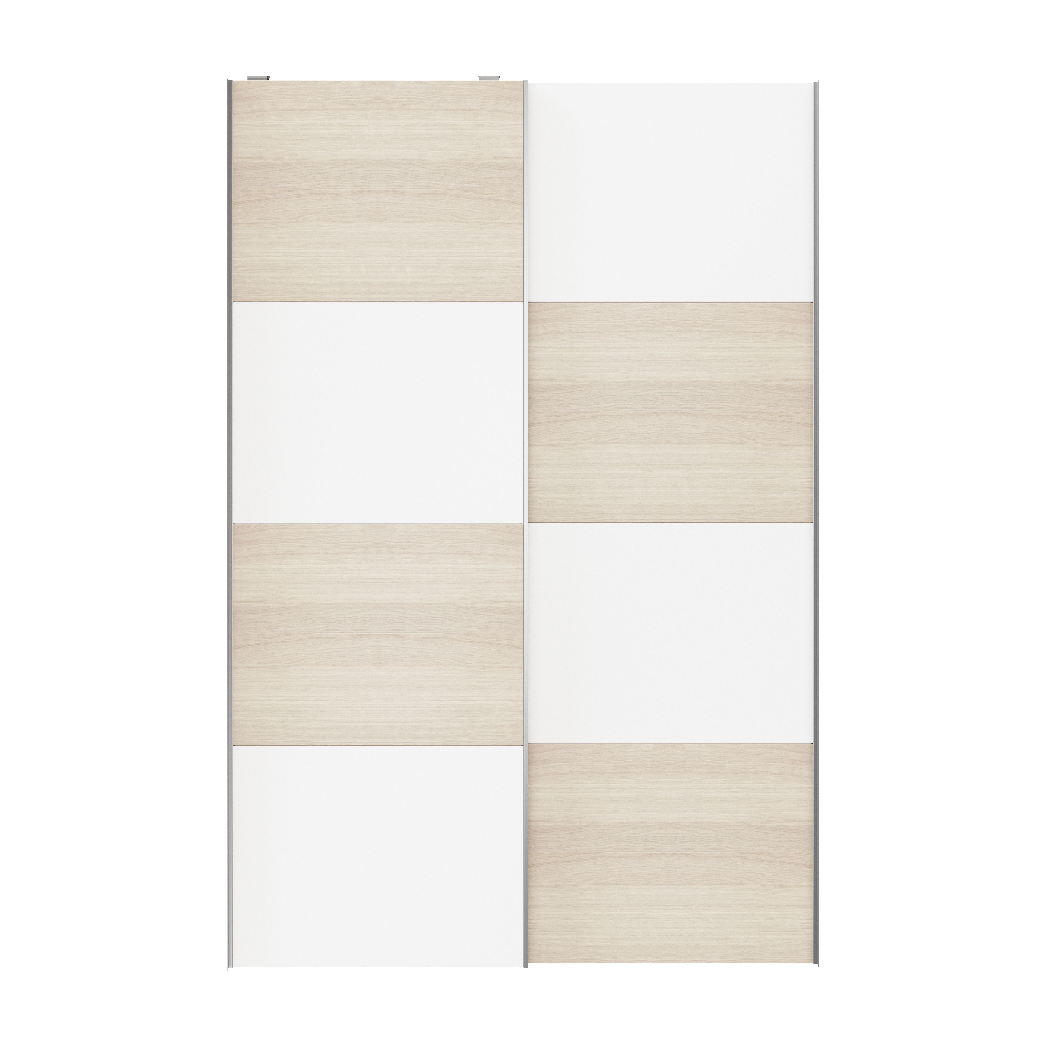 Atomia Panelled White oak effect 2 door Sliding Wardrobe Door kit (H)2250mm (W)1500mm