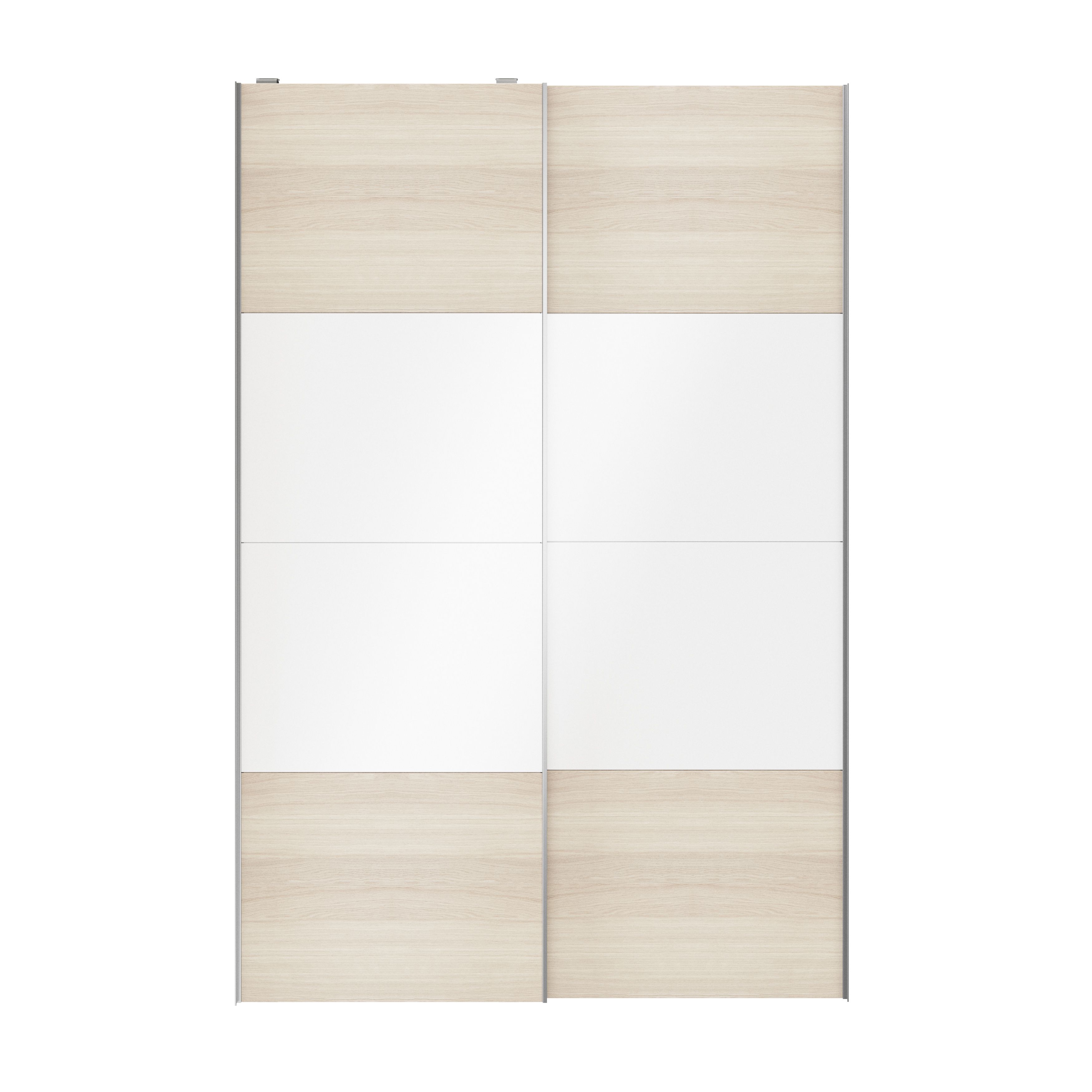 Atomia Panelled White oak effect High gloss 2 door Sliding Wardrobe Door kit (H)2250mm (W)1500mm