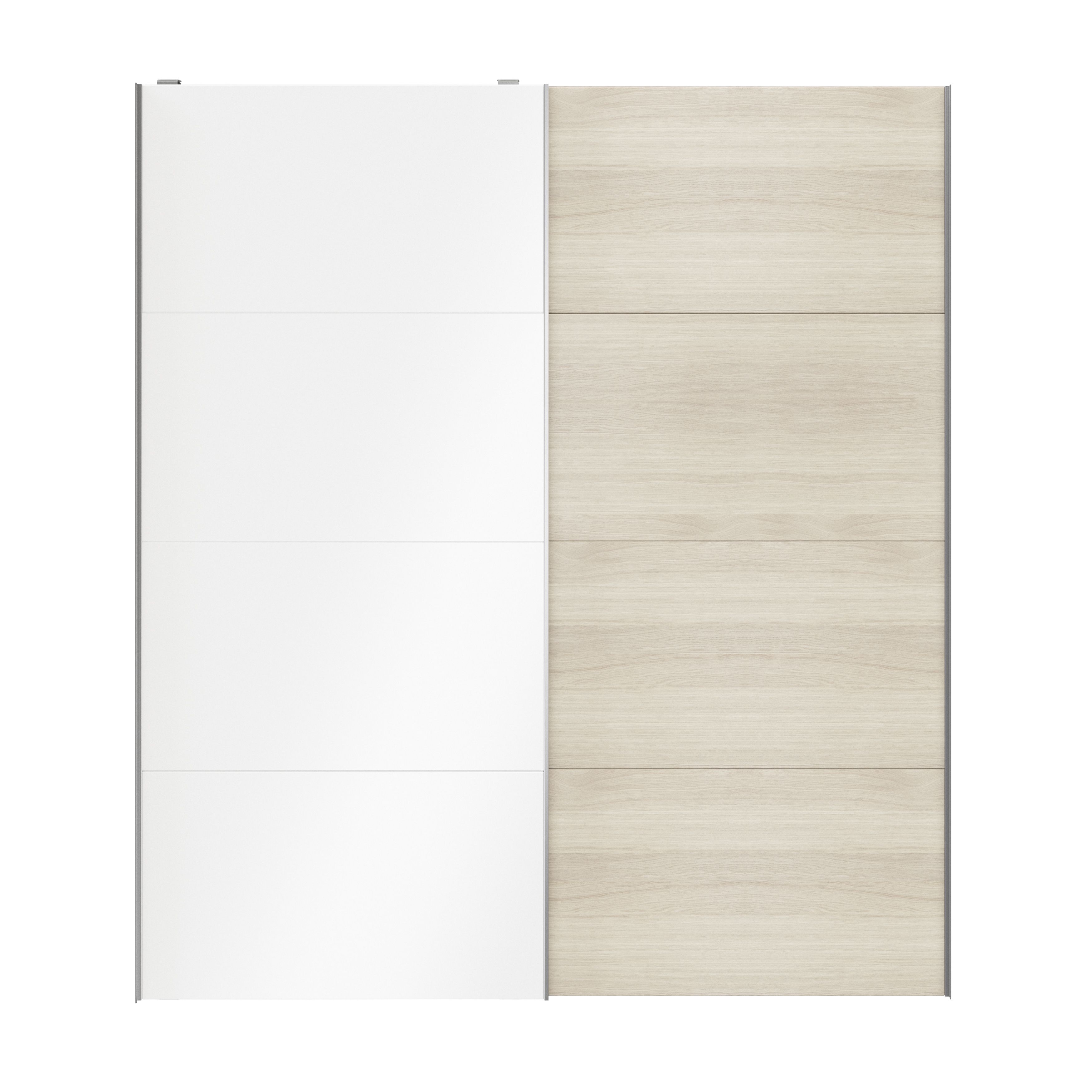 Atomia Panelled White oak effect High gloss 2 door Sliding Wardrobe Door kit (H)2250mm (W)2000mm