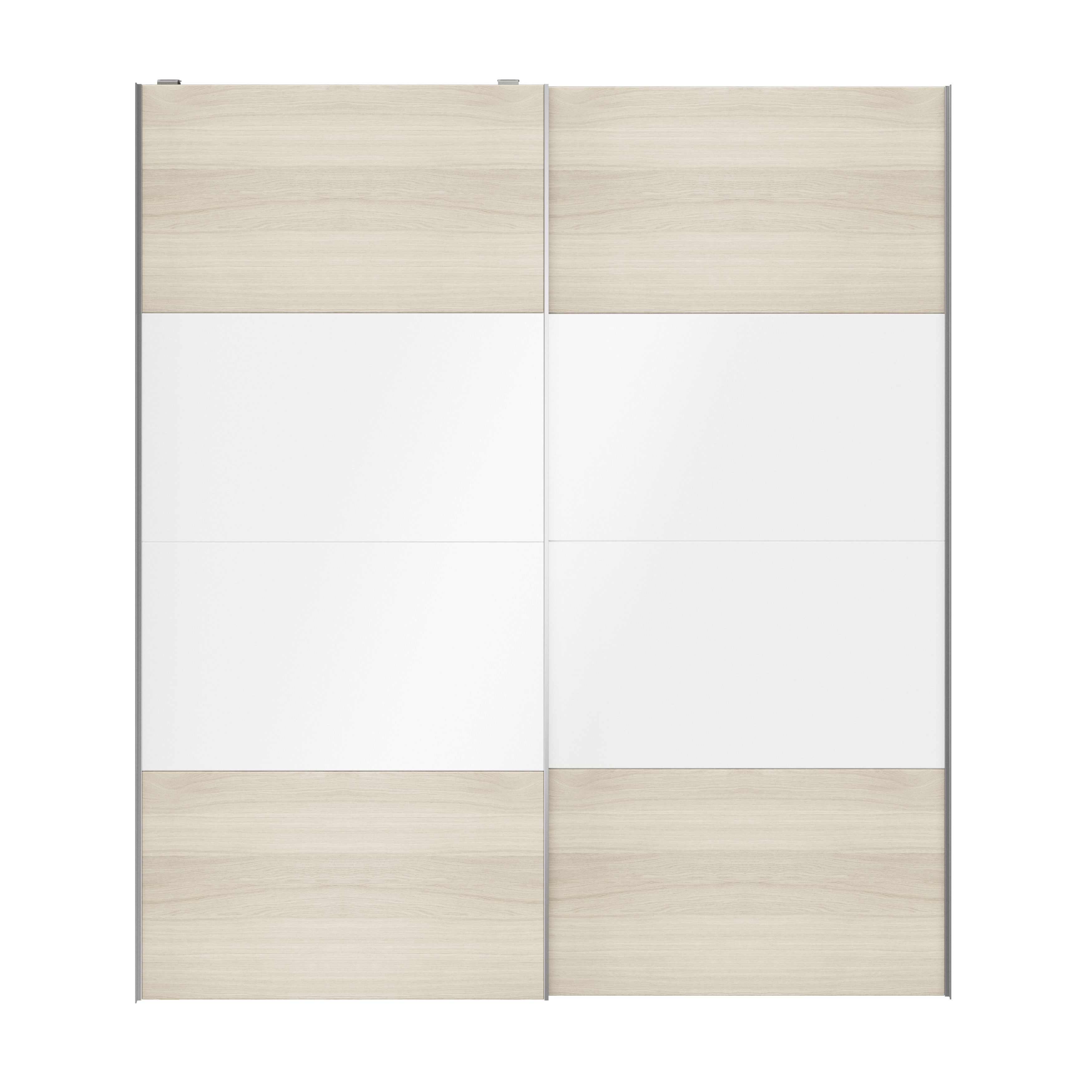 Atomia Panelled White oak effect High gloss 2 door Sliding Wardrobe Door kit (H)2250mm (W)2000mm