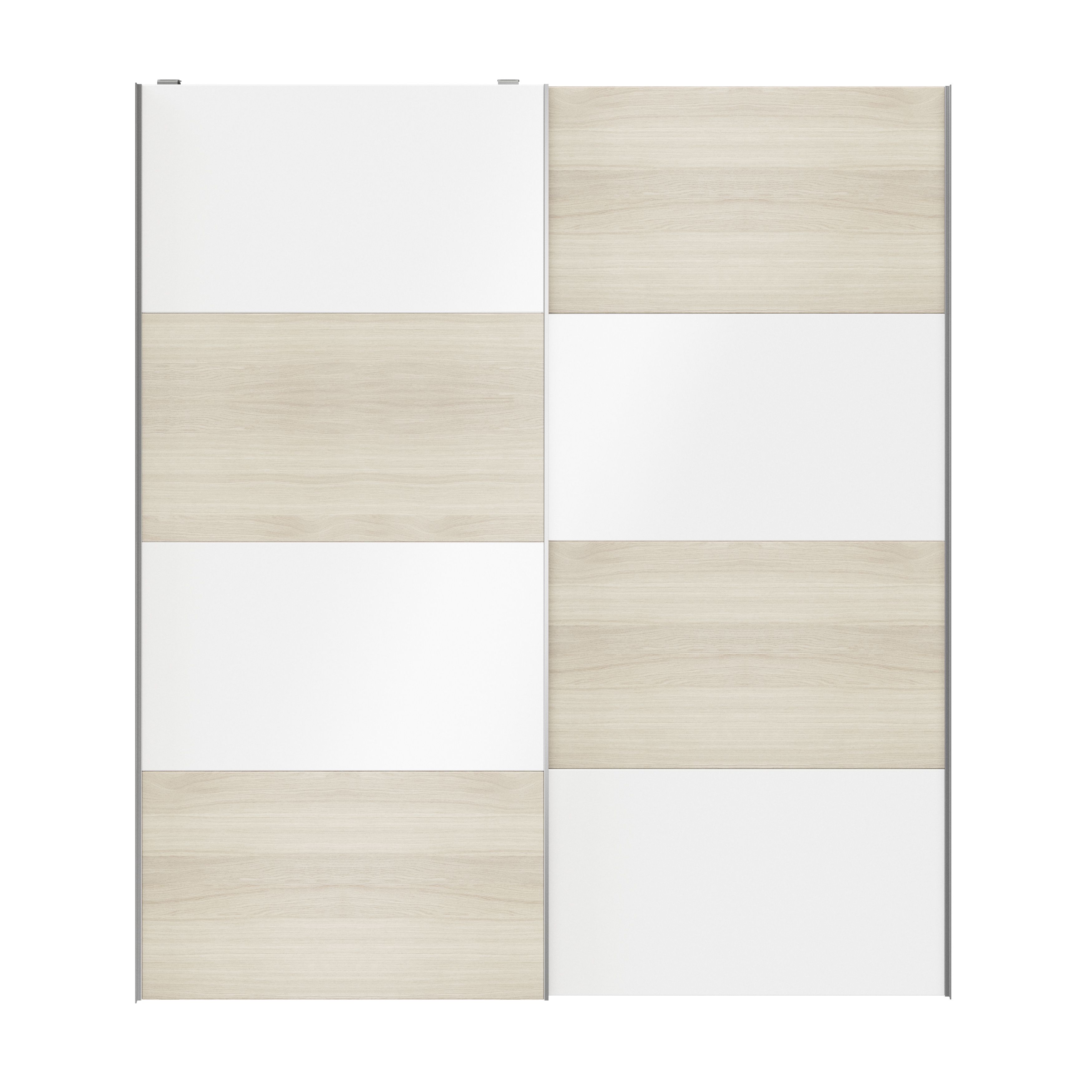 Atomia Panelled White oak effect High gloss 2 door Sliding Wardrobe Door kit (H)2250mm (W)2000mm
