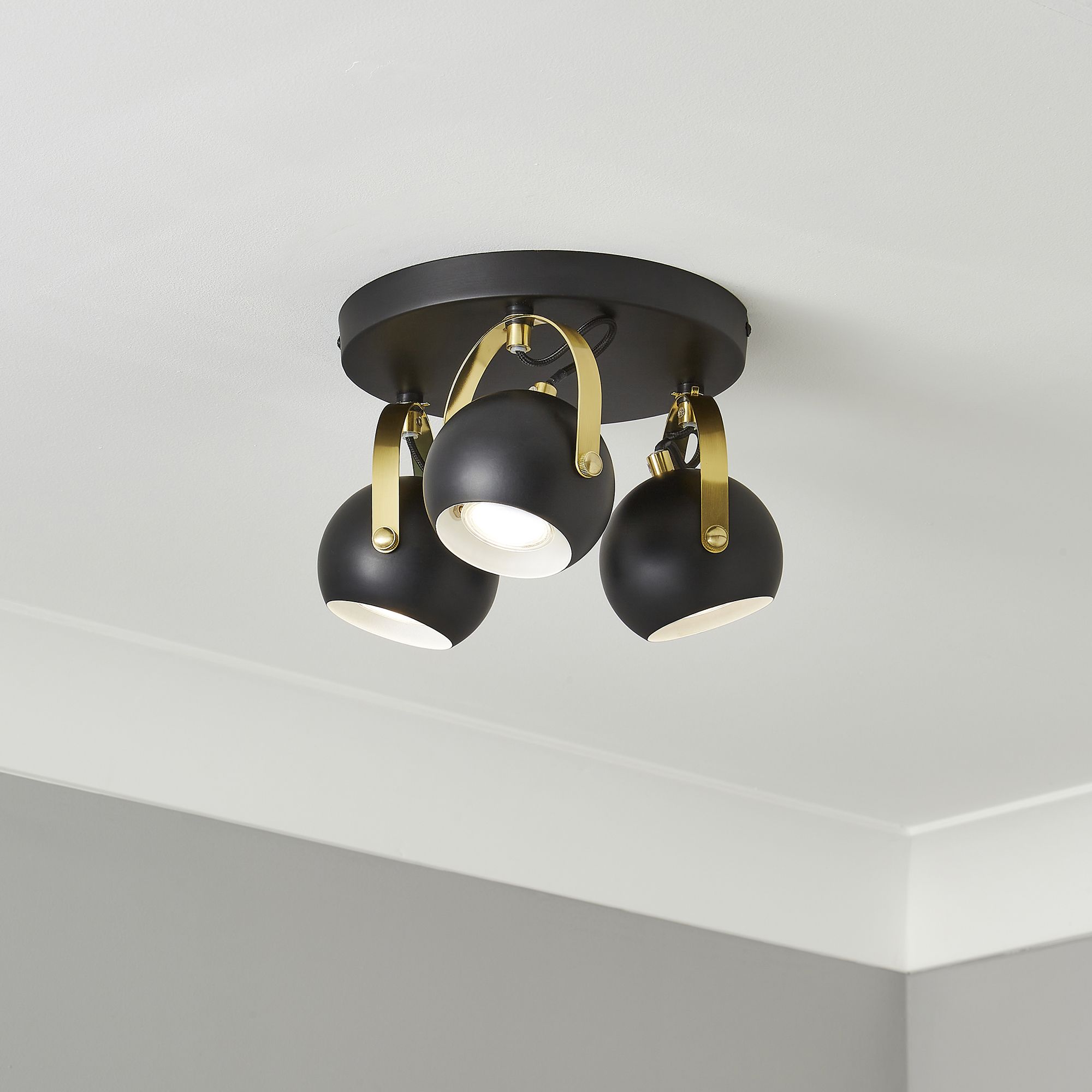 Azure Matt Black Brass effect 3 Light Spotlight