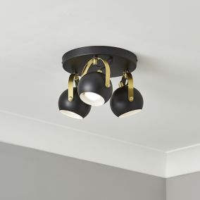 Azure Matt Black Brass effect 3 Light Spotlight