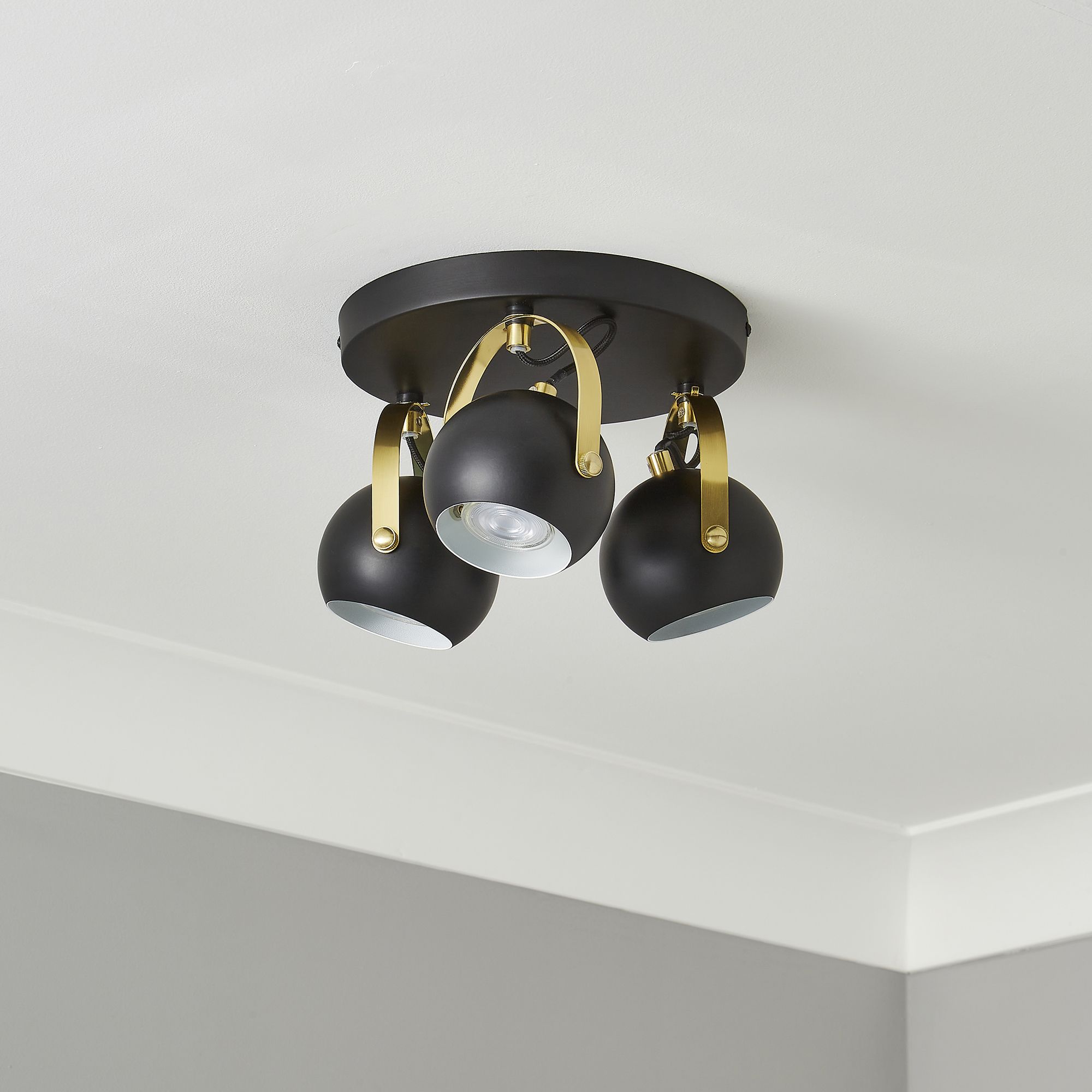 Azure Matt Black Brass effect 3 Light Spotlight