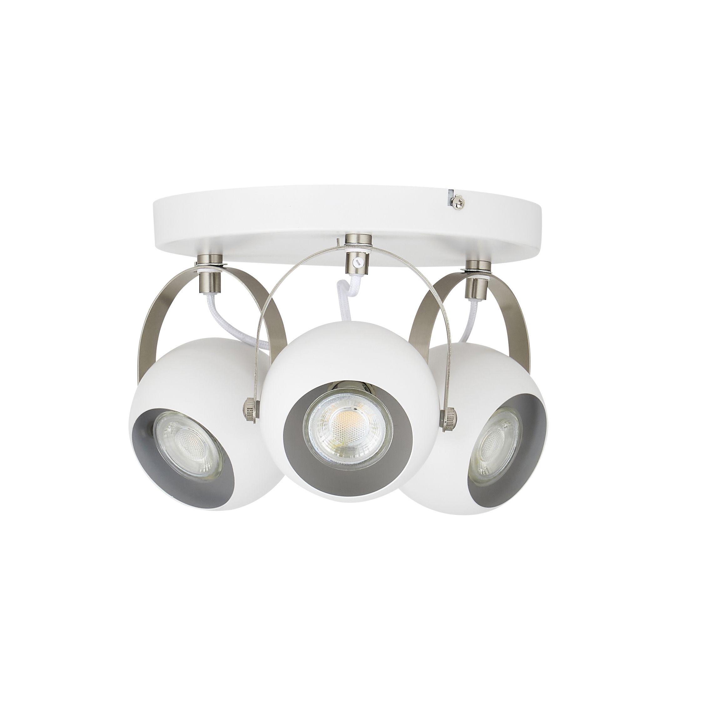Azure Matt White Nickel effect Mains-powered 3 lamp Spotlight