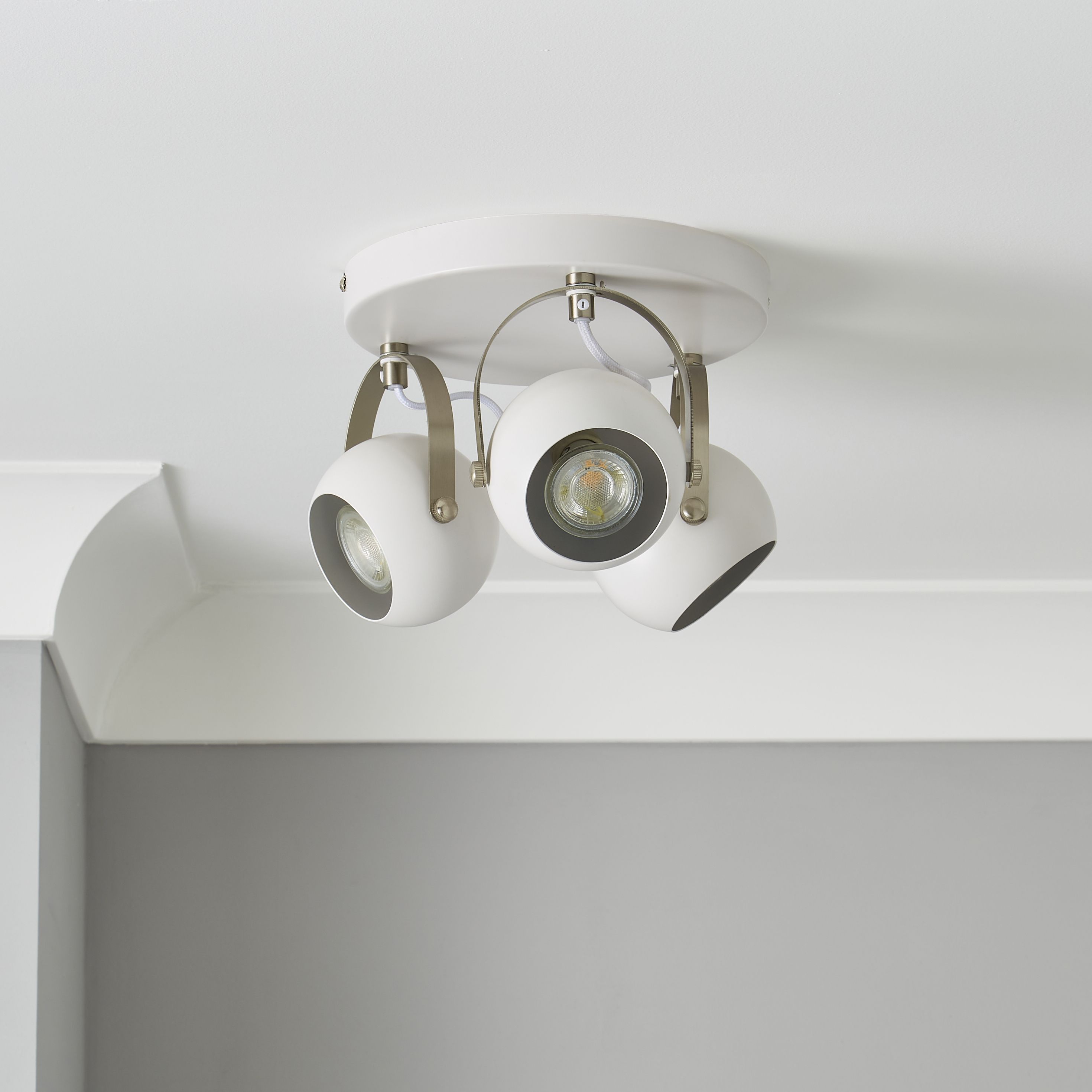 Azure Matt White Nickel effect Mains-powered 3 lamp Spotlight
