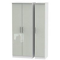 Azzurro Contemporary High gloss grey & white Tall Triple Wardrobe (H)1970mm (W)1110mm (D)530mm