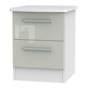 Azzurro Gloss grey & white 2 Drawer Bedside table (H)570mm (W)450mm (D)395mm