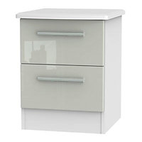 Azzurro Gloss grey & white 2 Drawer Narrow Bedside table (H)570mm (W)450mm (D)395mm