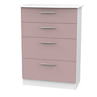 Azzurro Matt pink & white 4 Drawer Deep Ready assembled Chest of drawers (H)1075mm (W)765mm (D)415mm