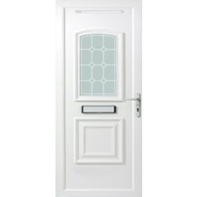 B&Q Ashgrove 2 panel Diamond bevel Frosted Glazed White LH External Front Door set, (H)2055mm (W)920mm
