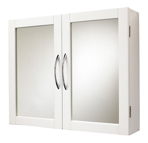 B Q Lenna White Mirrored Cabinet W, White Mirrored Cabinet Bathroom