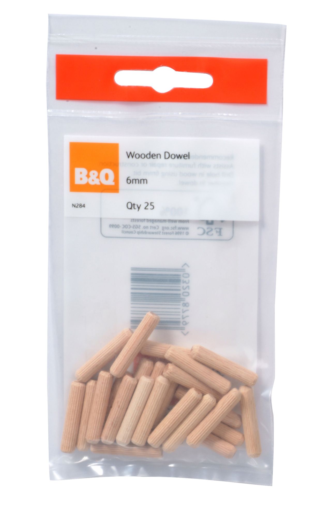 B&Q Wood Dowel (L)30mm (Dia)6mm, Pack of 25