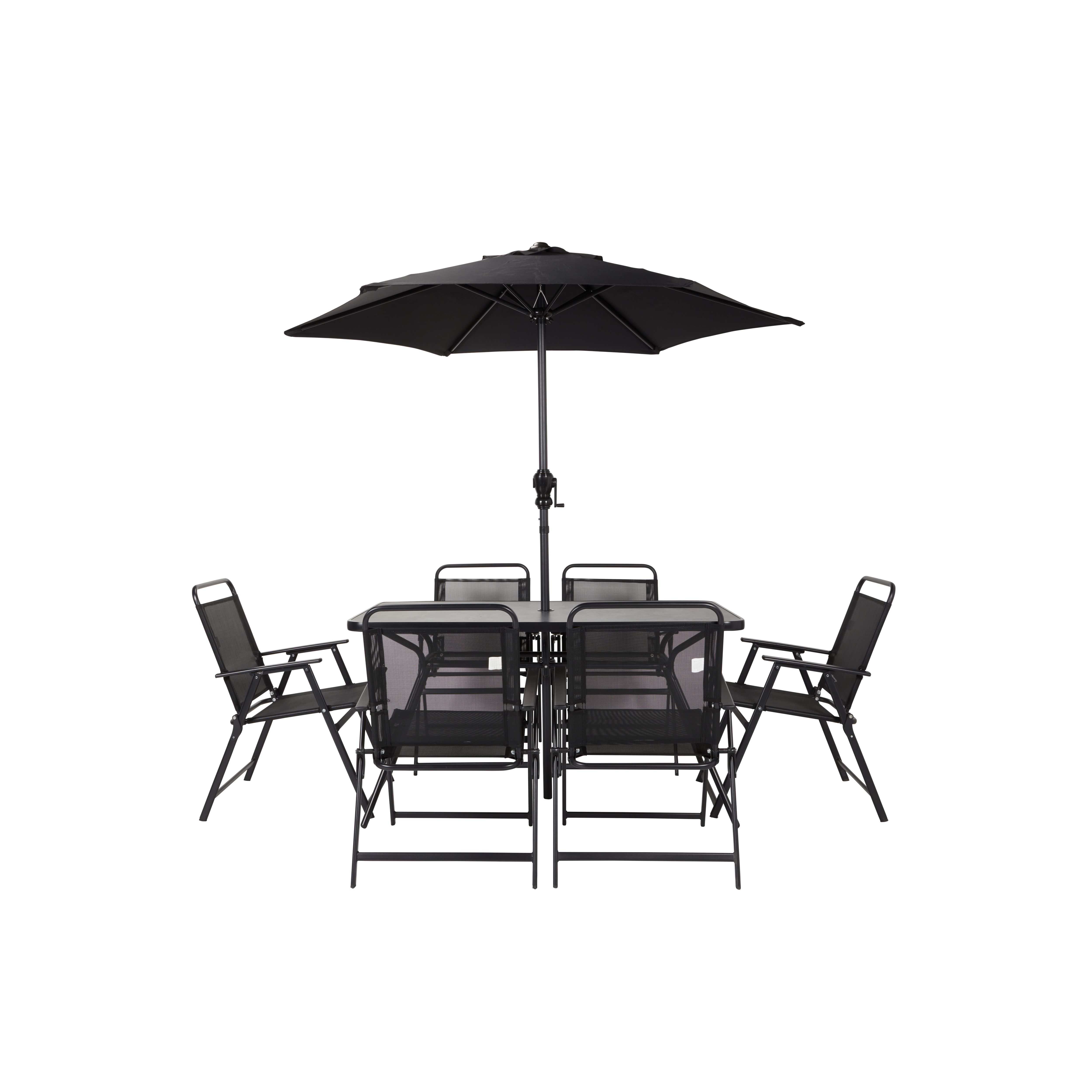 Bahama Black Metal 6 seater Dining set with Black Parasol