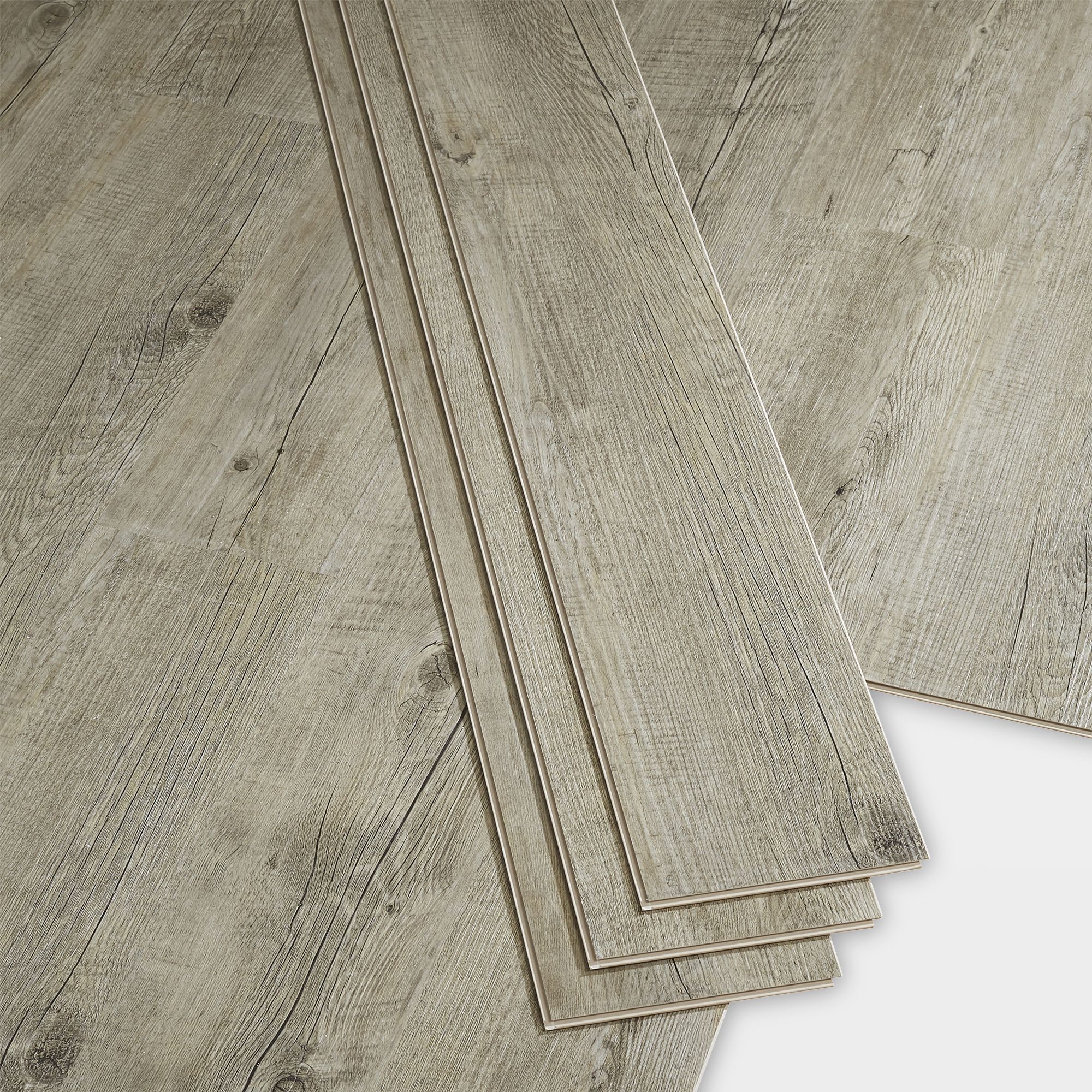 Baila Greige Polyvinyl chloride (PVC) Wood effect Click vinyl Flooring Sample