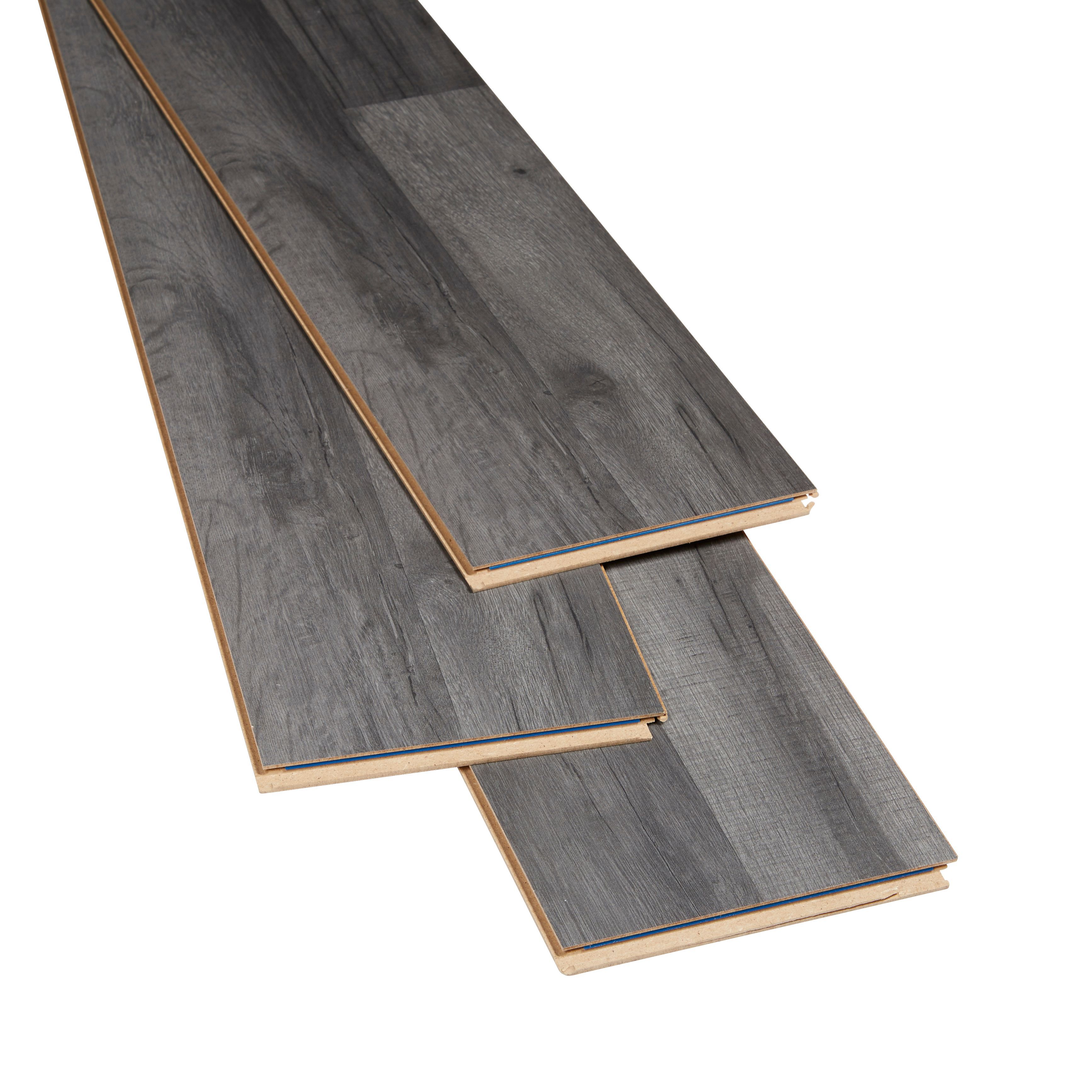 Bairnsdale Dark grey Gloss Oak effect Laminate Flooring Sample