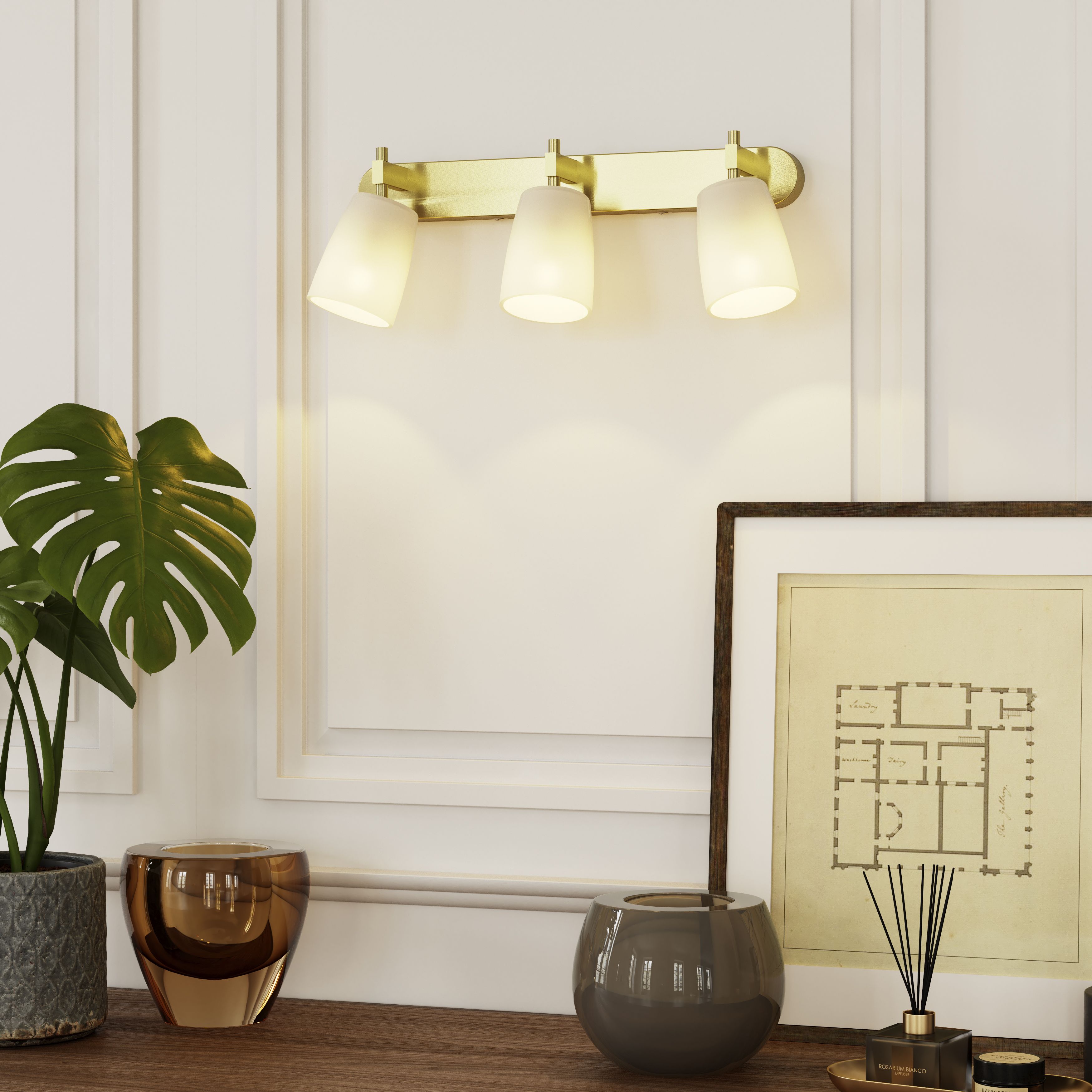 bar Brushed brass Gold effect 3 Light Spotlight
