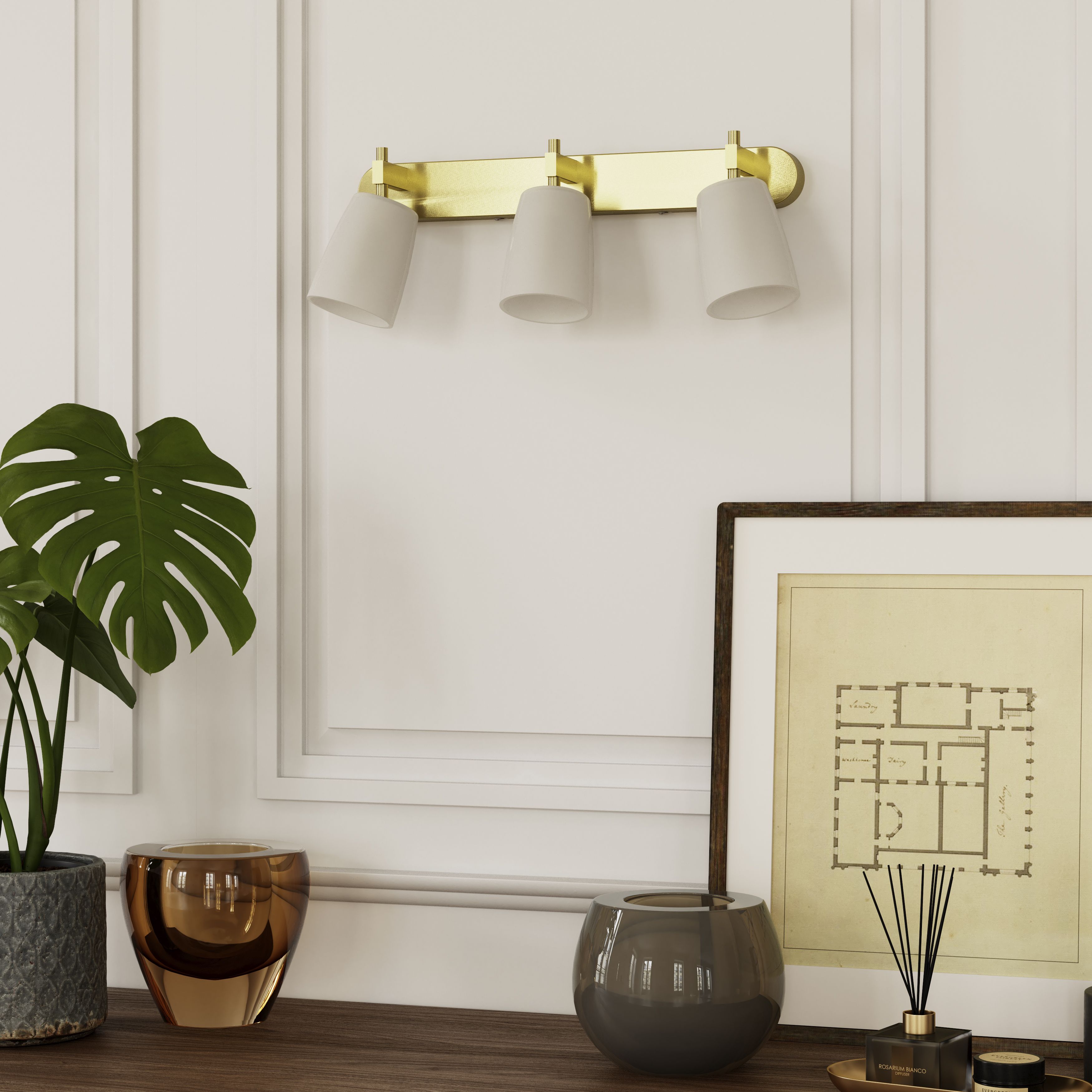 bar Brushed brass Gold effect 3 Light Spotlight