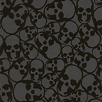 Barbara Hulanicki Black Skulls Textured Wallpaper