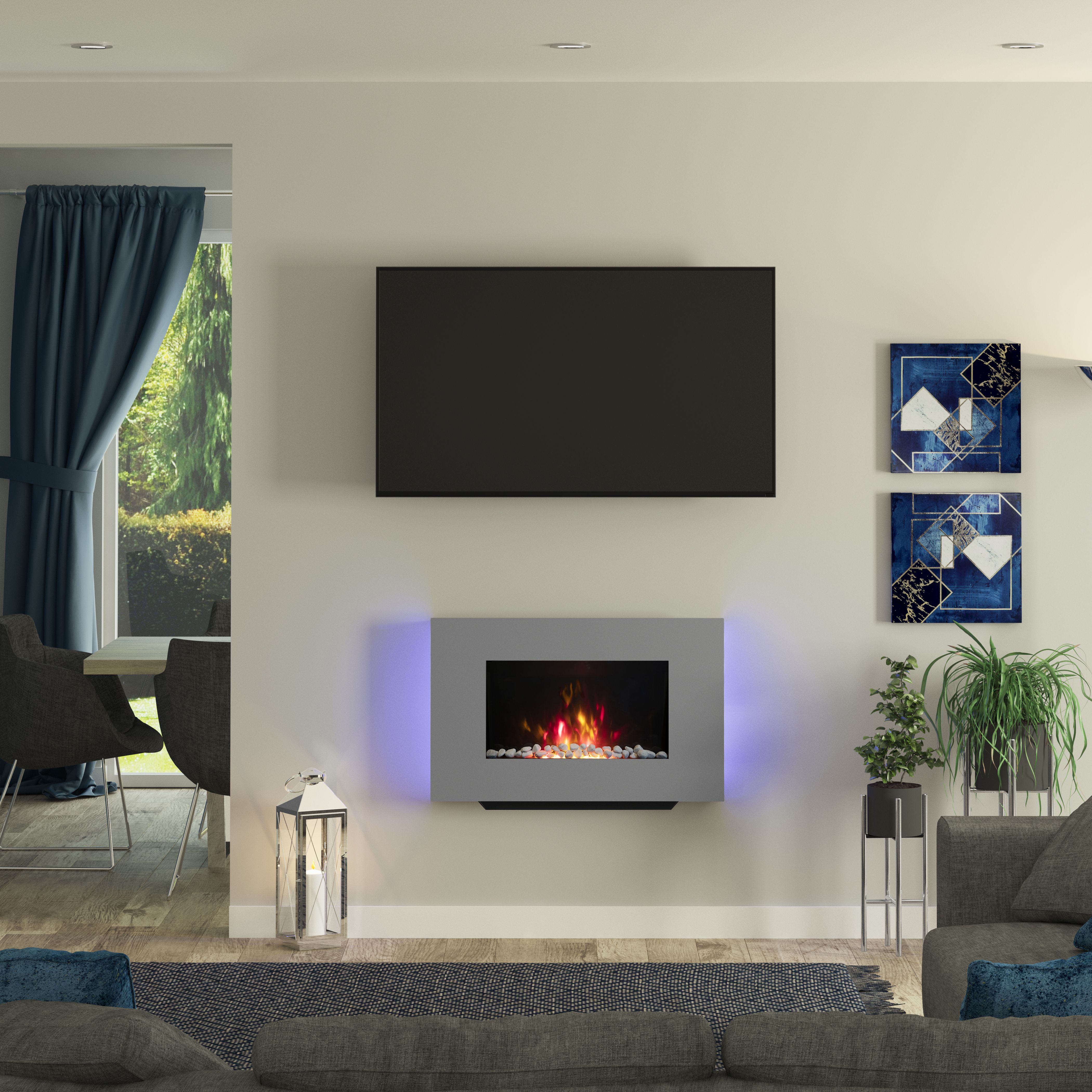 Be Modern Abington Modern 2kW Polished Grey Glass effect Electric Fire