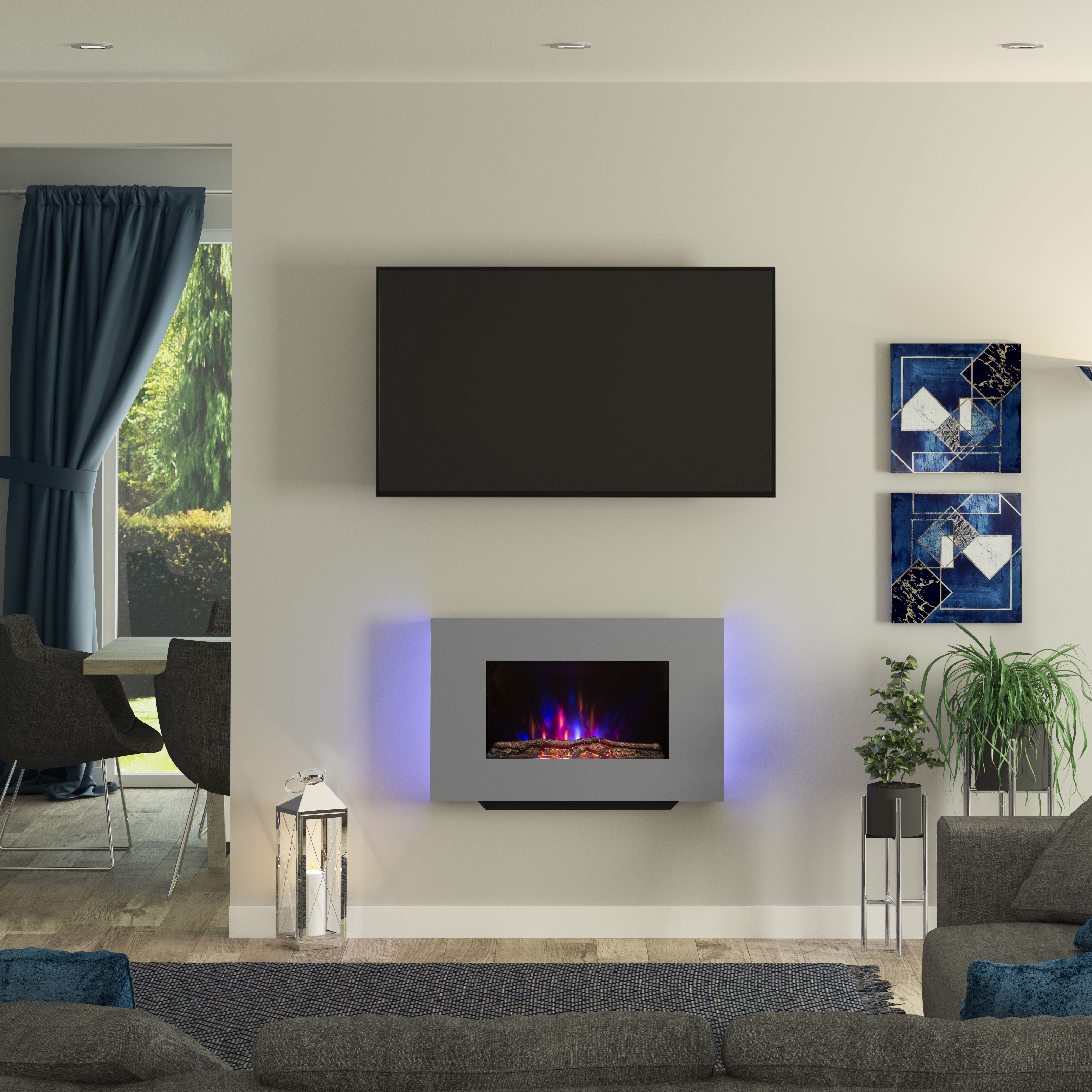 Be Modern Abington Modern 2kW Polished Grey Glass effect Electric Fire