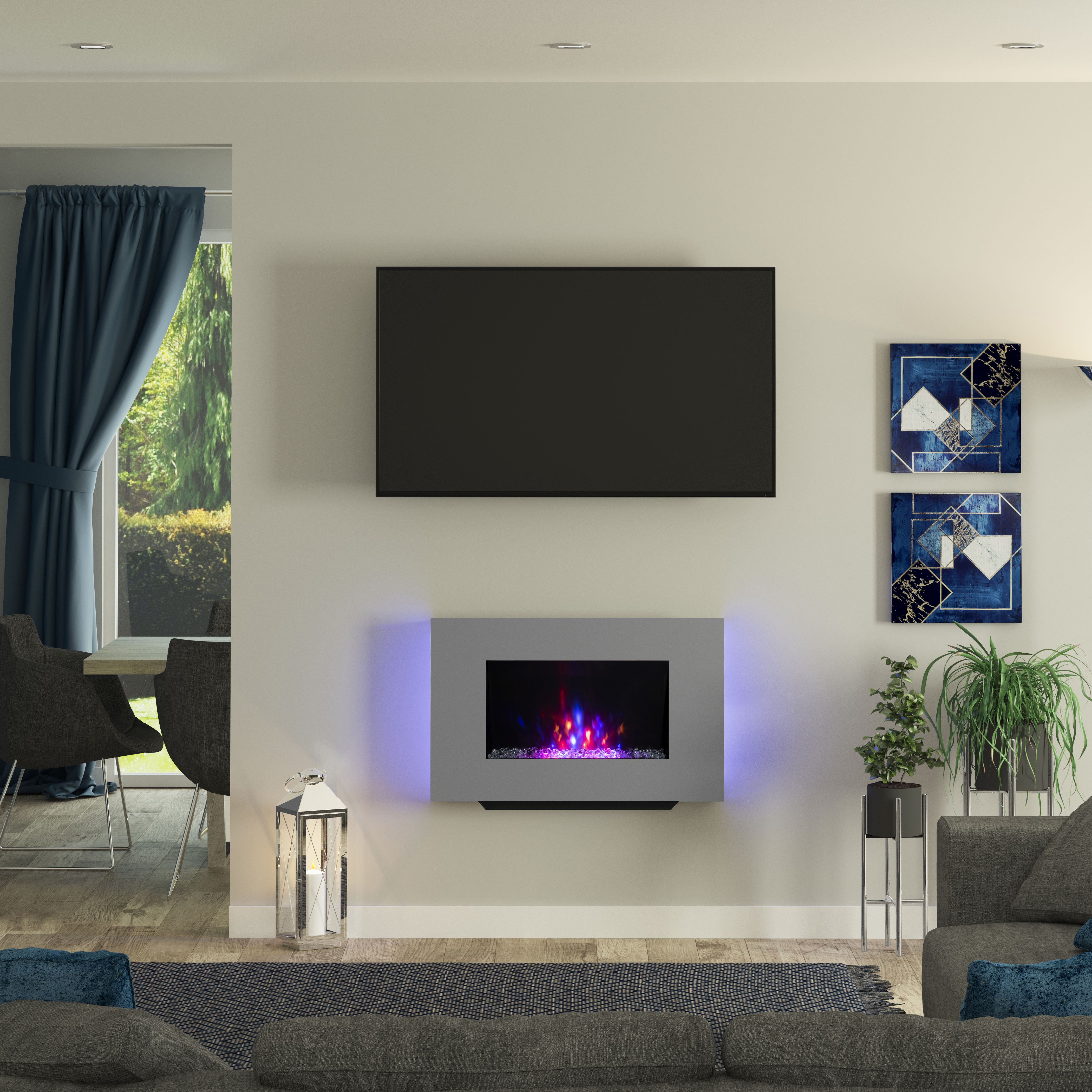 Be Modern Abington Modern 2kW Polished Grey Glass effect Electric Fire
