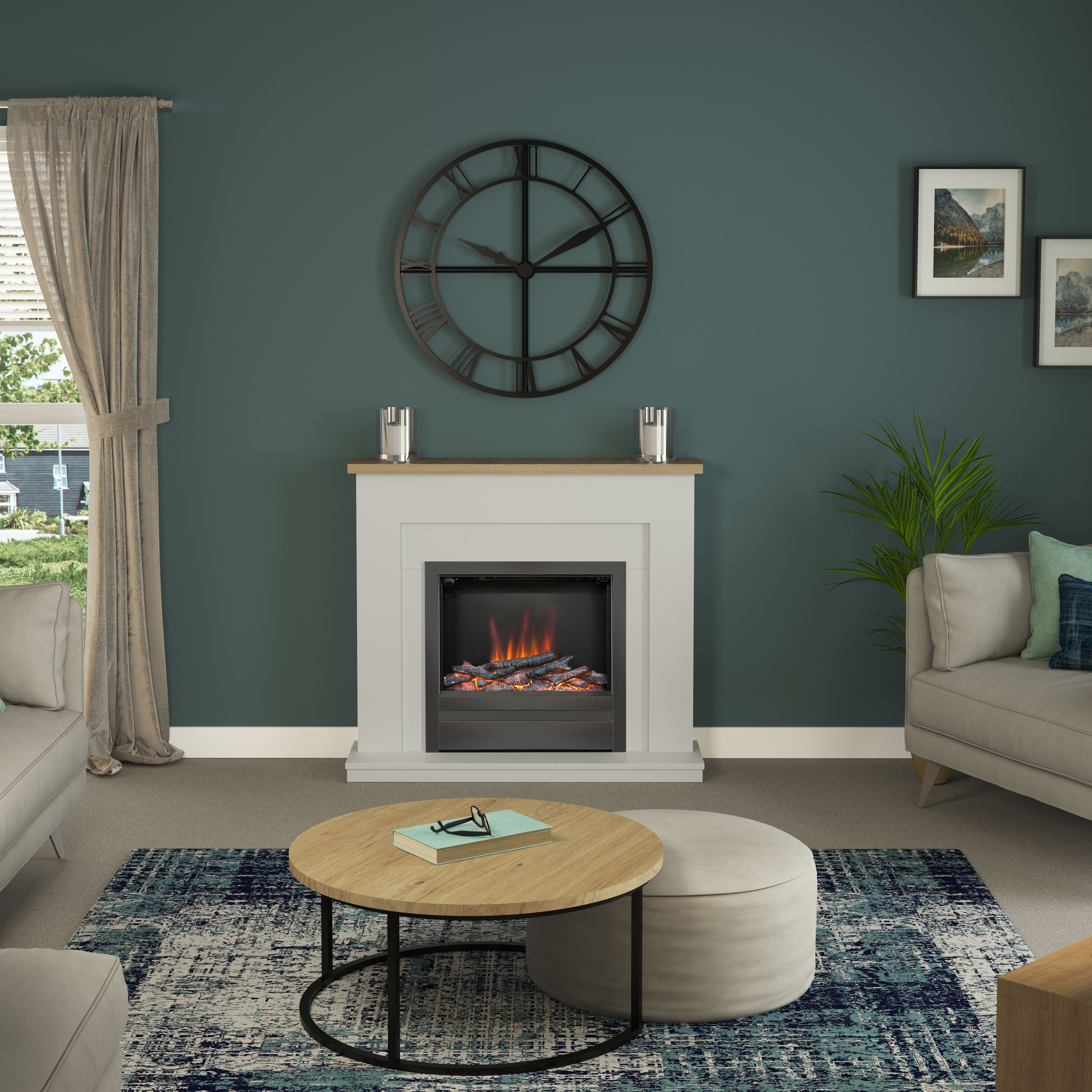 Be Modern Alder Light grey & oak Electric Fire suite