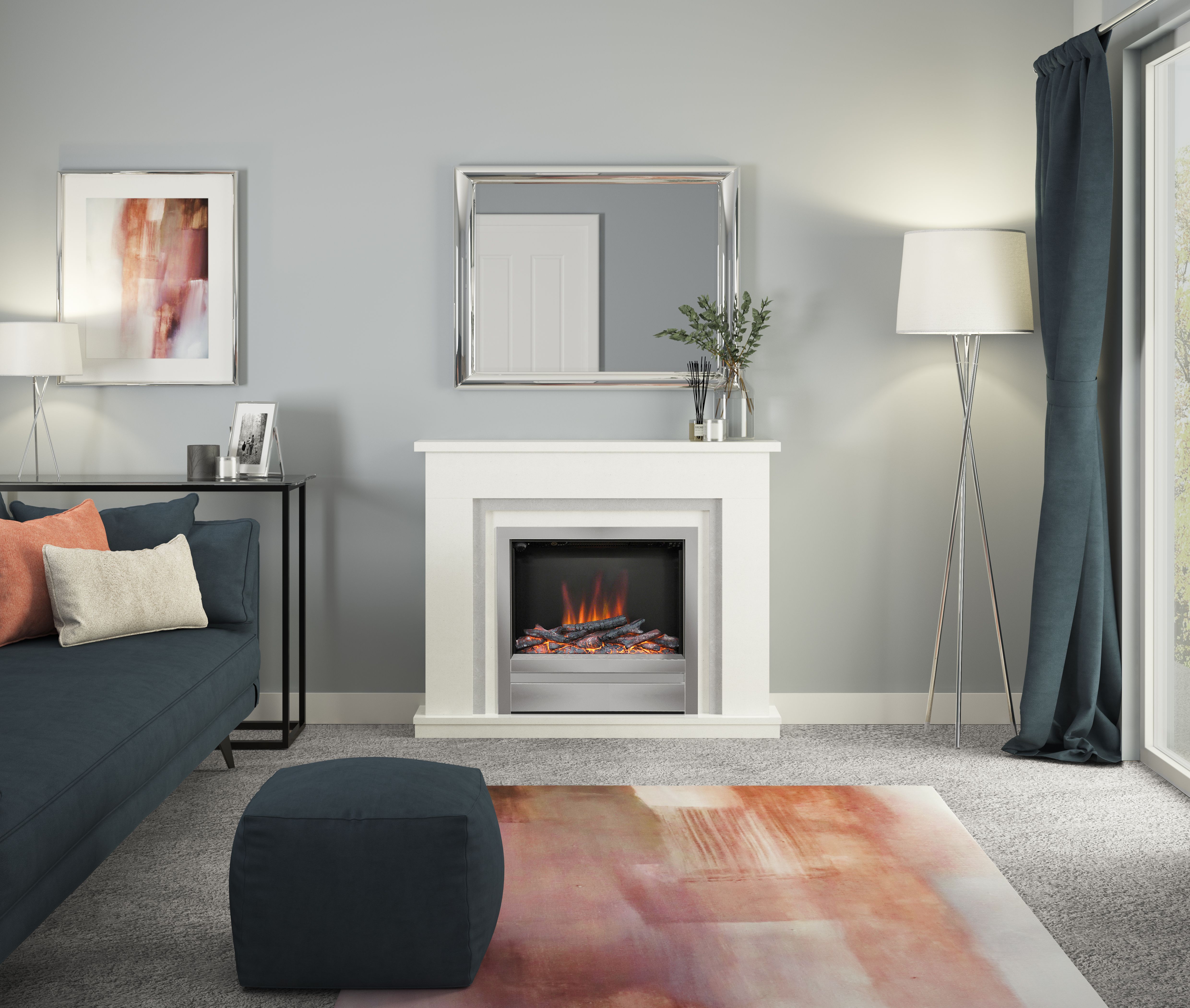 Be Modern Alena White Chrome effect Electric Fire suite