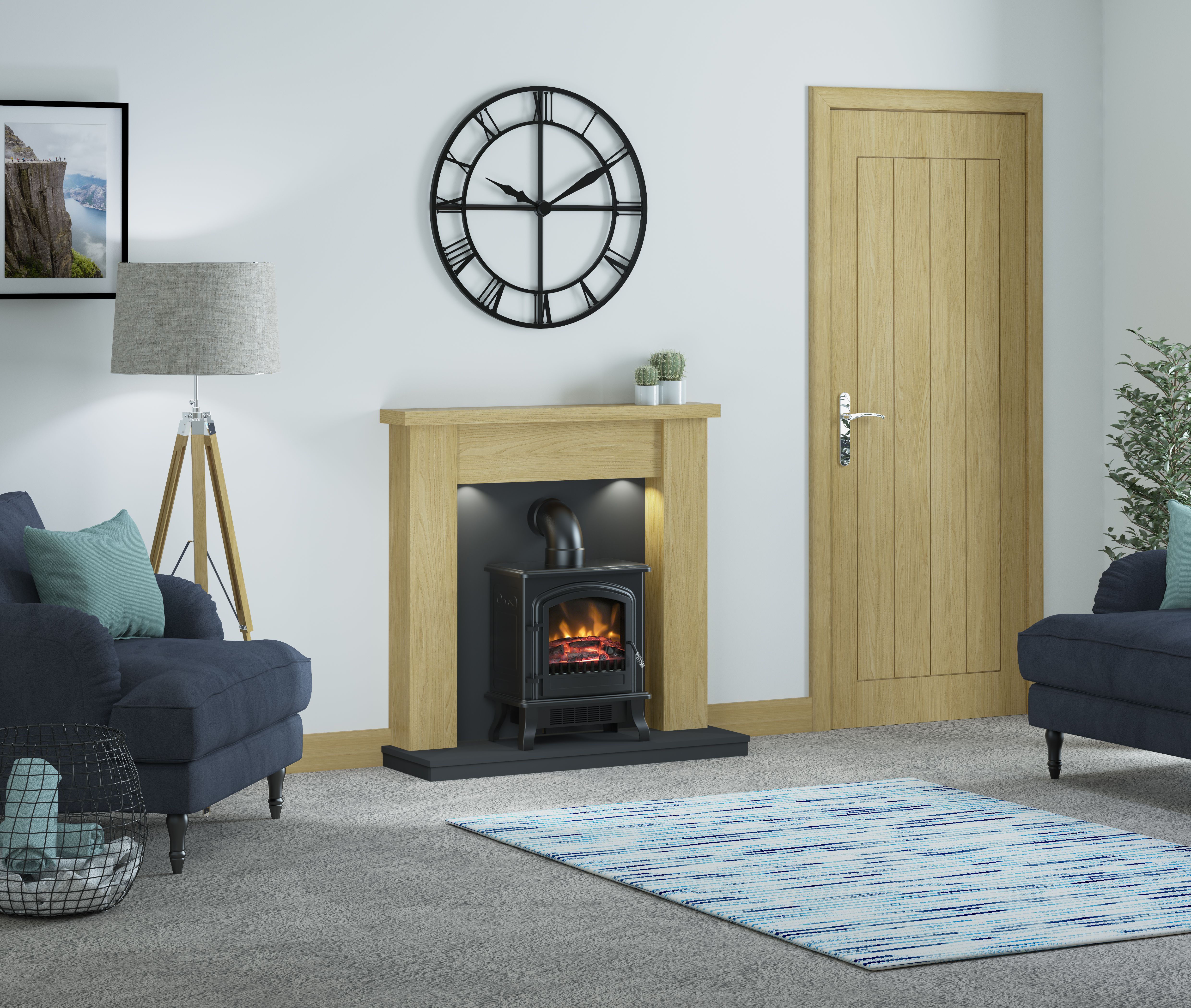 Be Modern Attley Black Oak effect Electric Stove suite