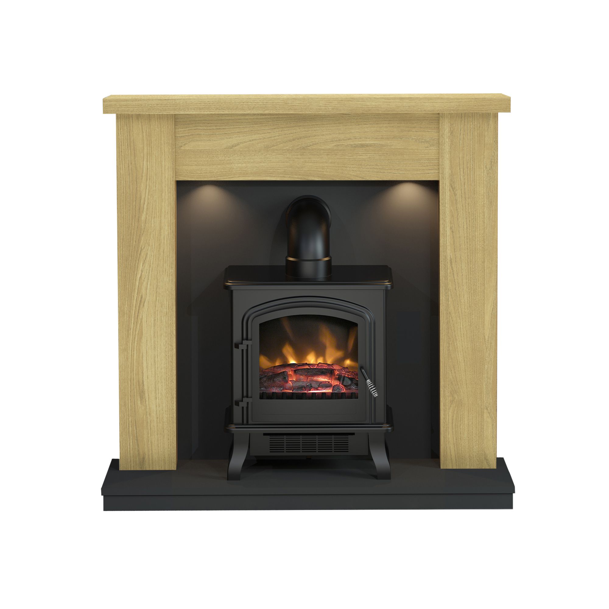 Be Modern Attley Black Oak effect Electric Stove suite