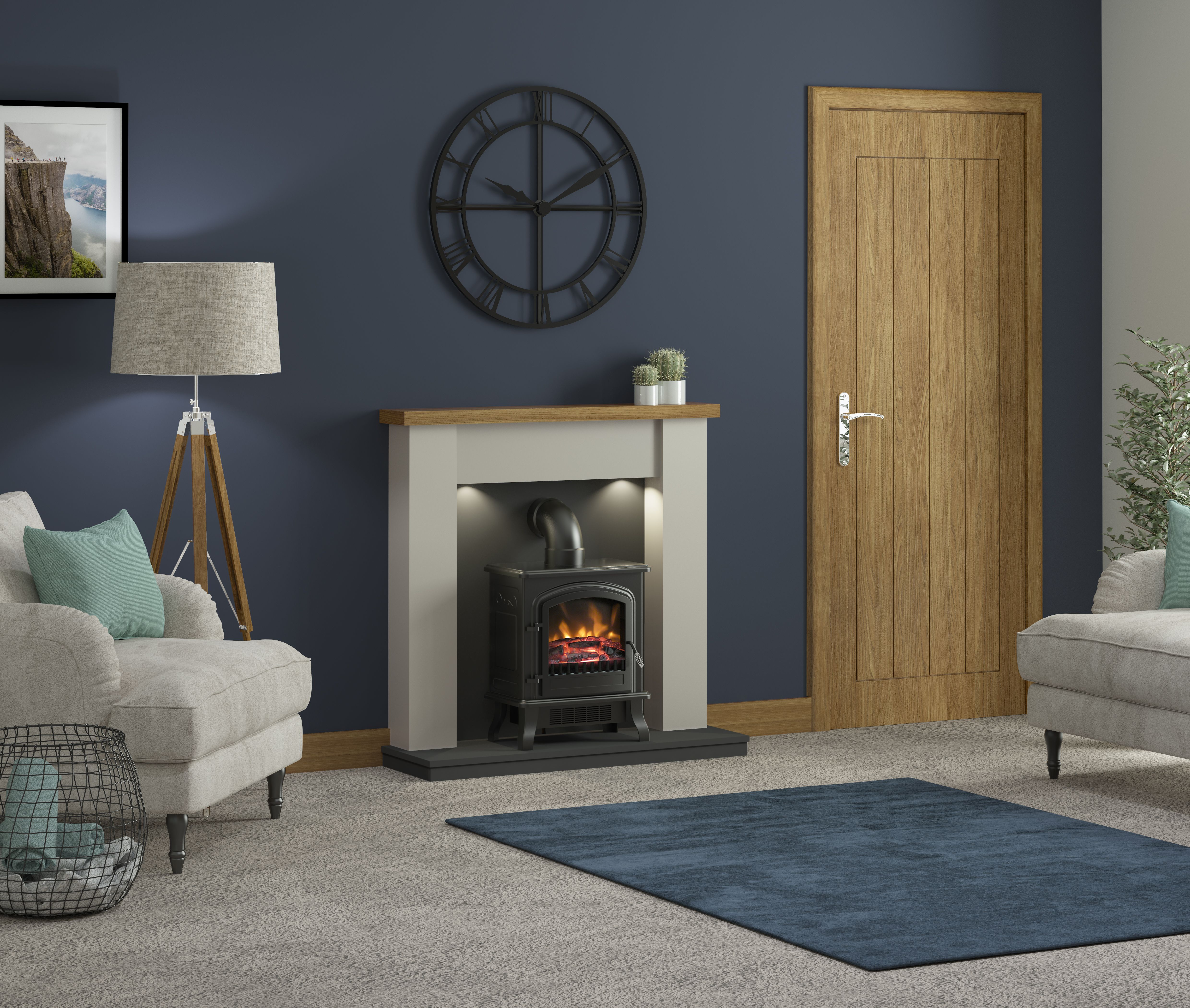 Be Modern Attley Black Stone effect Electric Stove suite