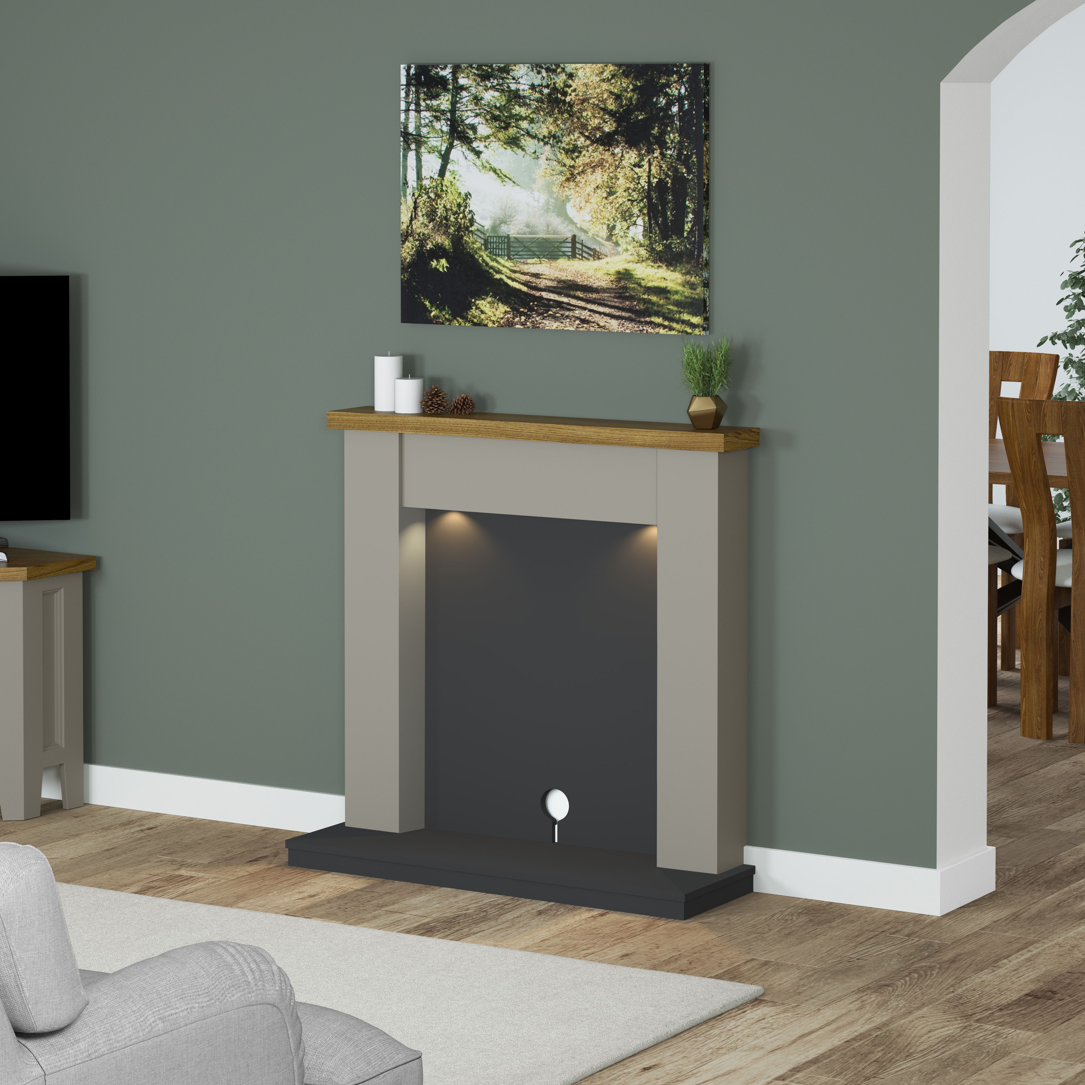 Be Modern Attley Stone & Oak effect Oak Fire surround set with lights
