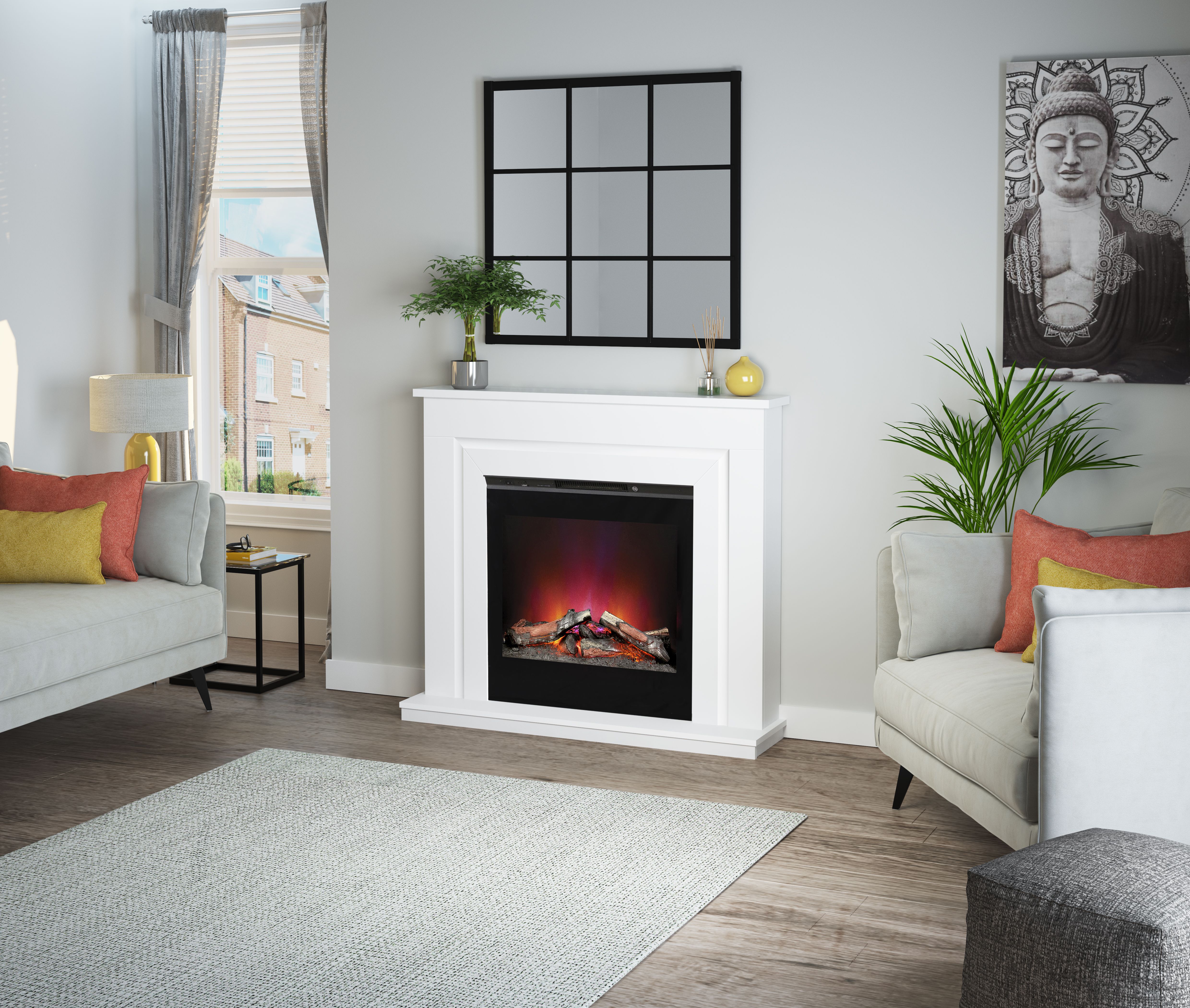 Be Modern Calida White & black Glass effect Electric Fire suite