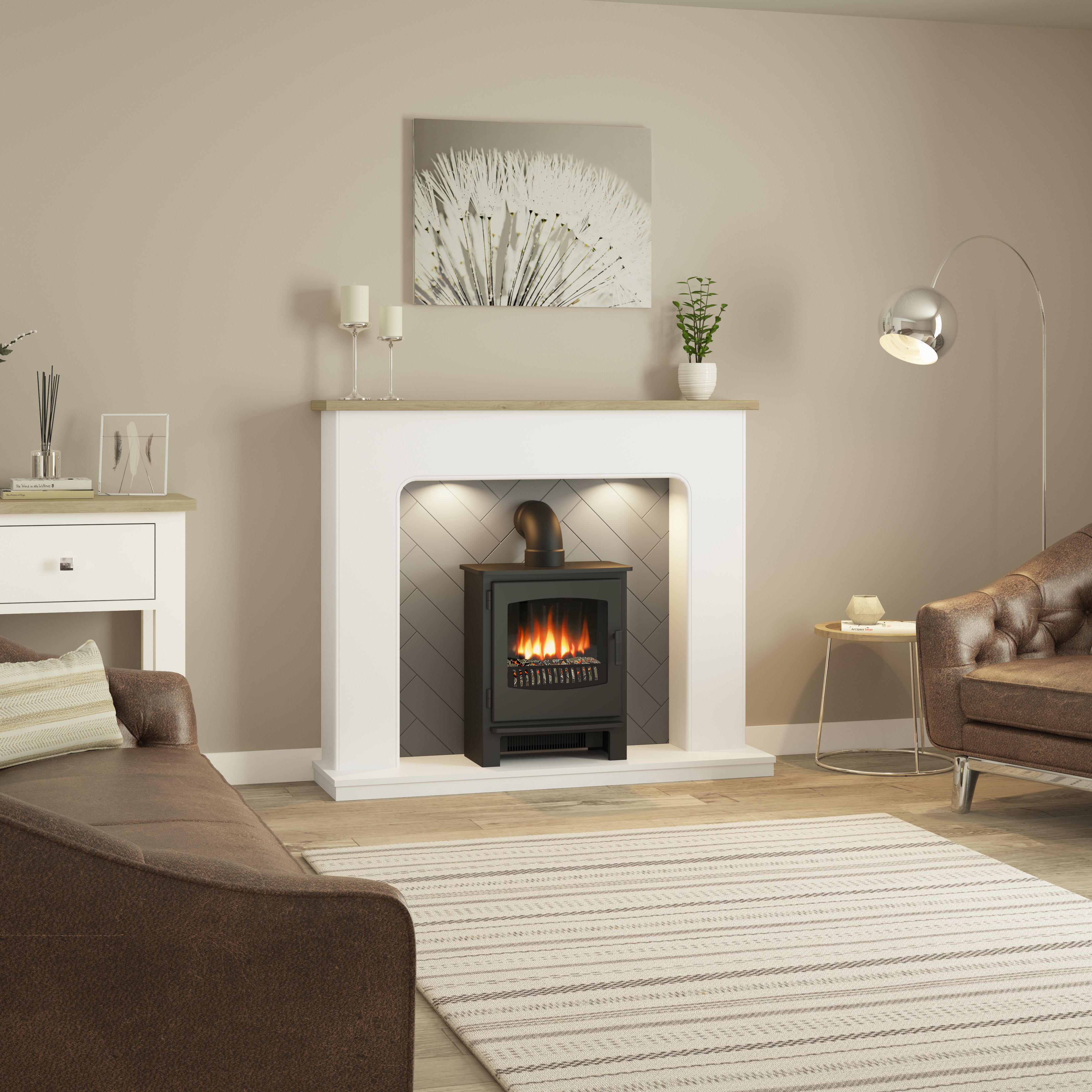 Be Modern Charing White & oak effect Fire surround set with Lights included